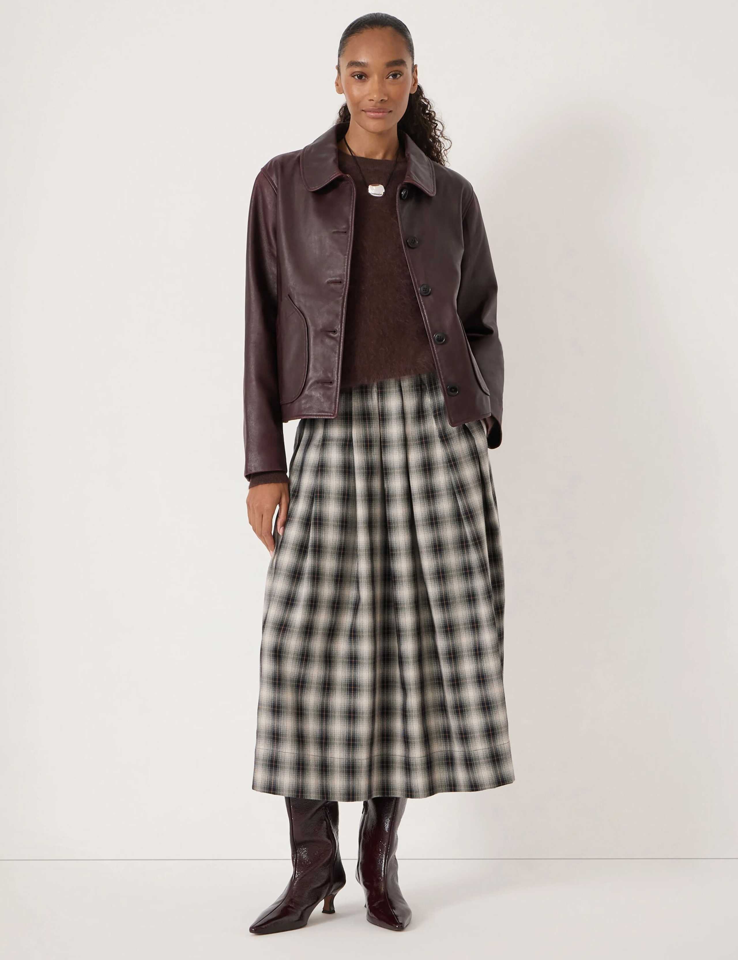 Cotton Rich Checked Pleated Midi Skirt