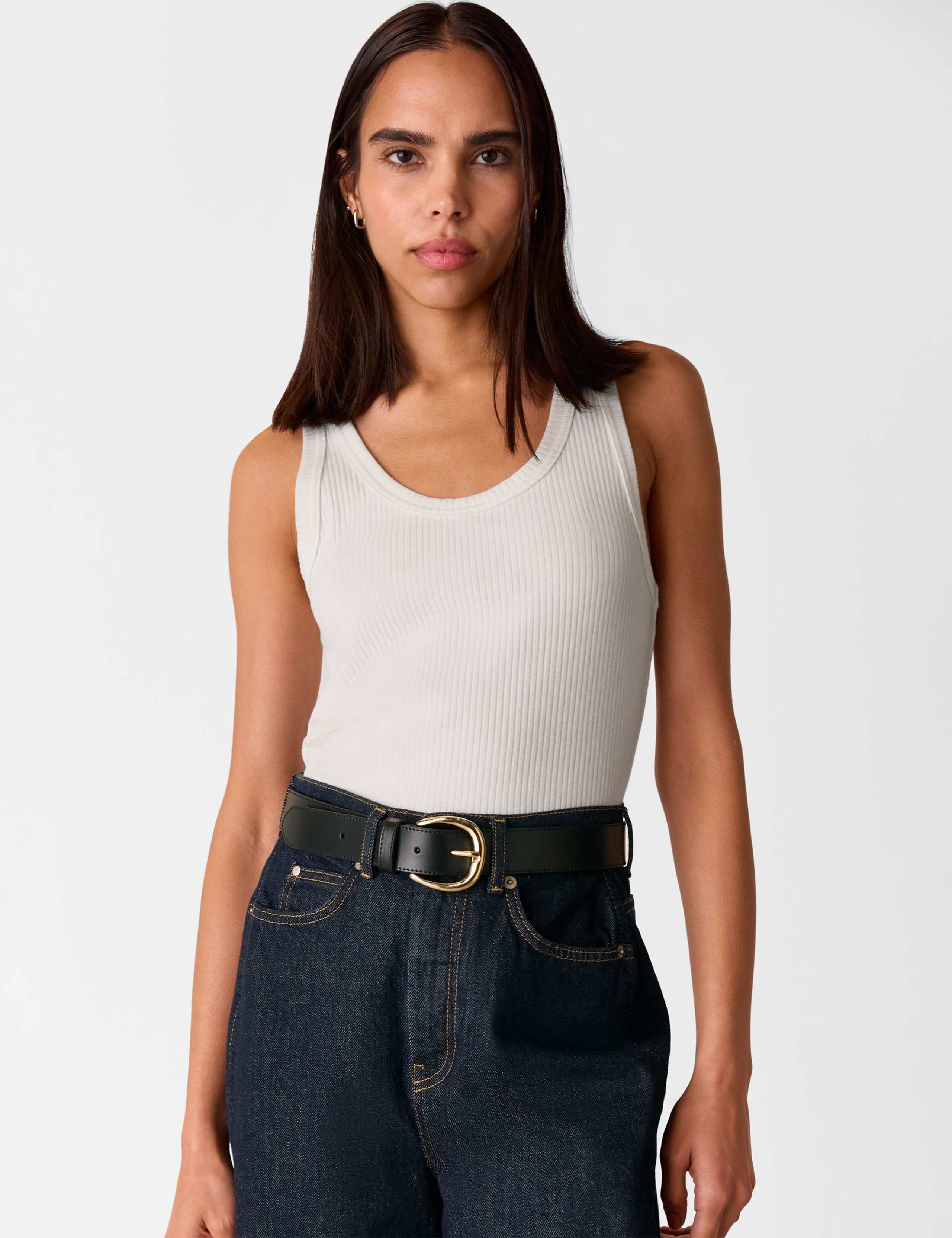 Cotton Rich Ribbed Scoop Neck Vest