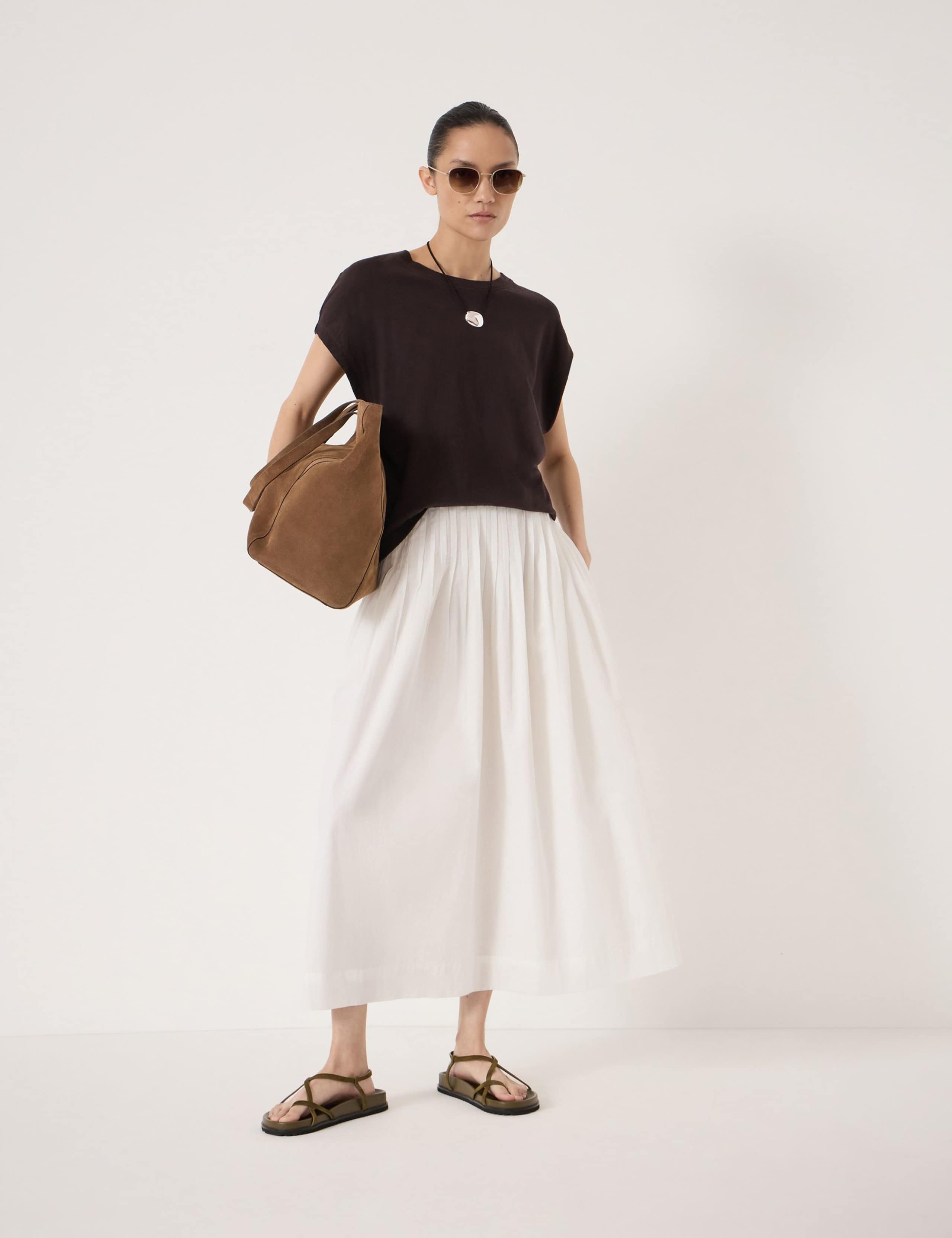 Pure Cotton Midi A-Line Skirt