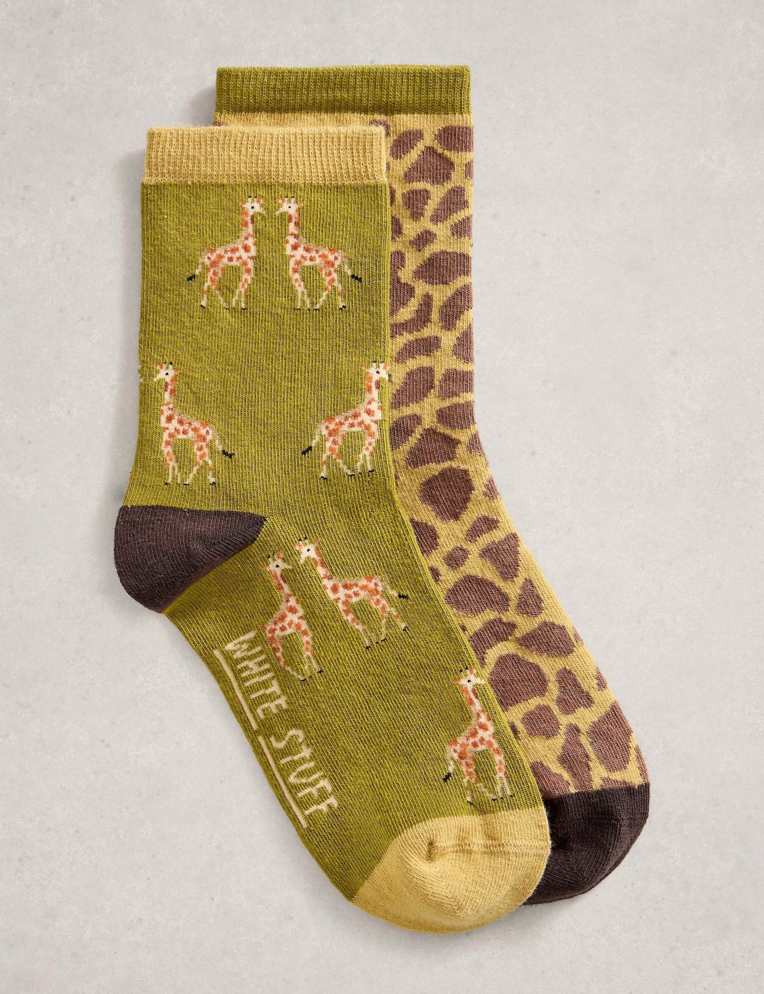 2 Pack Cotton Rich Giraffe Ankle High Socks