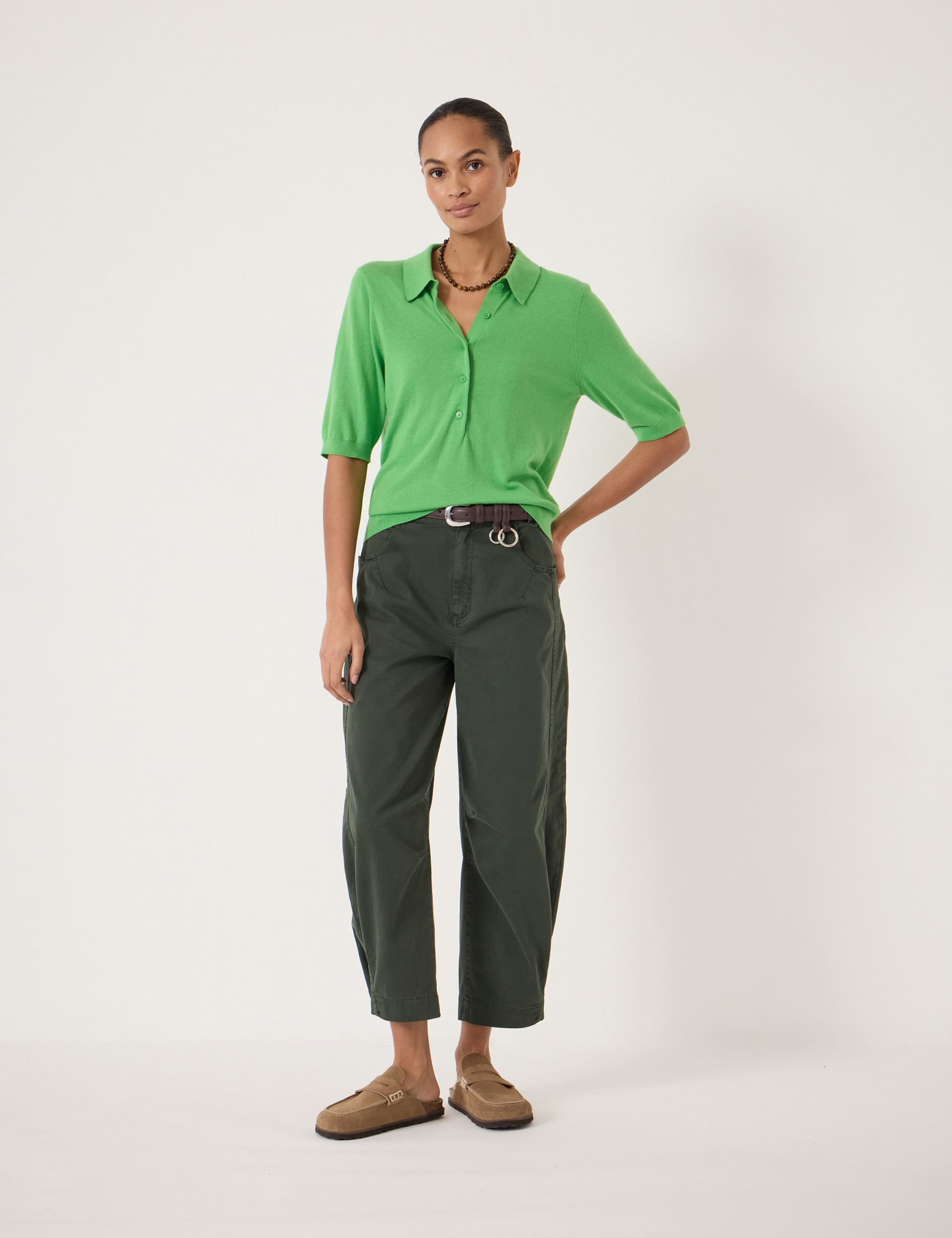 Wool Blend Polo Neck Knitted Top