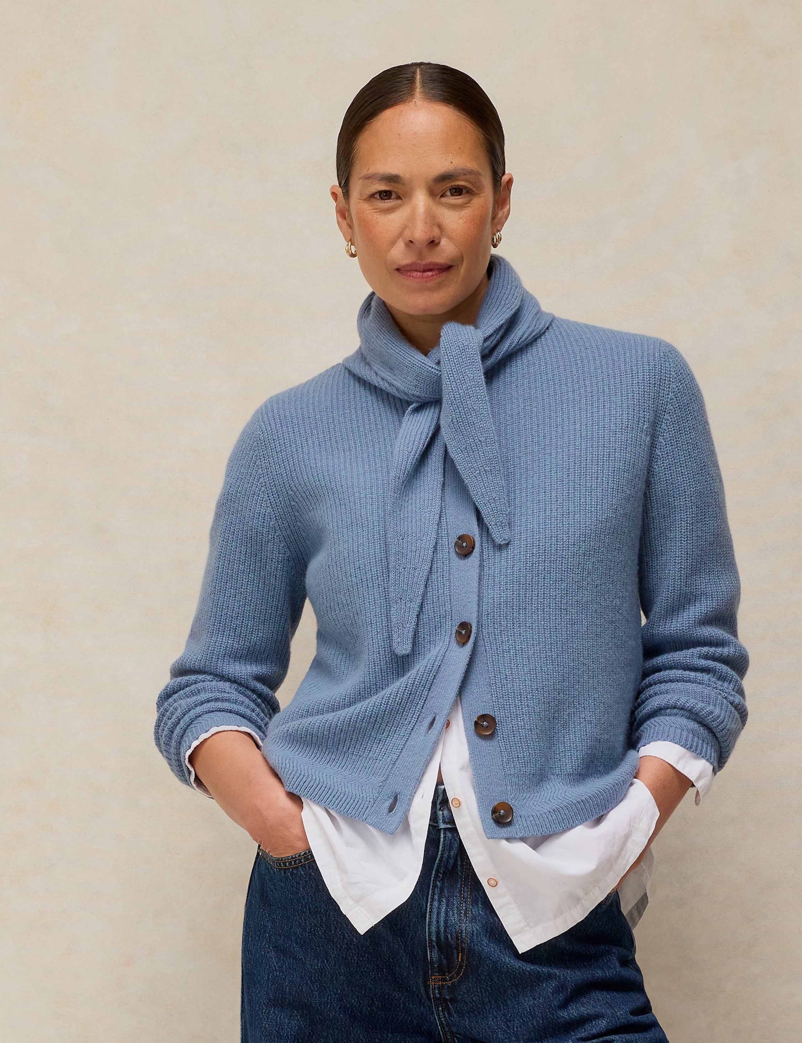 Wool Blend Printed Crew Neck Cardigan