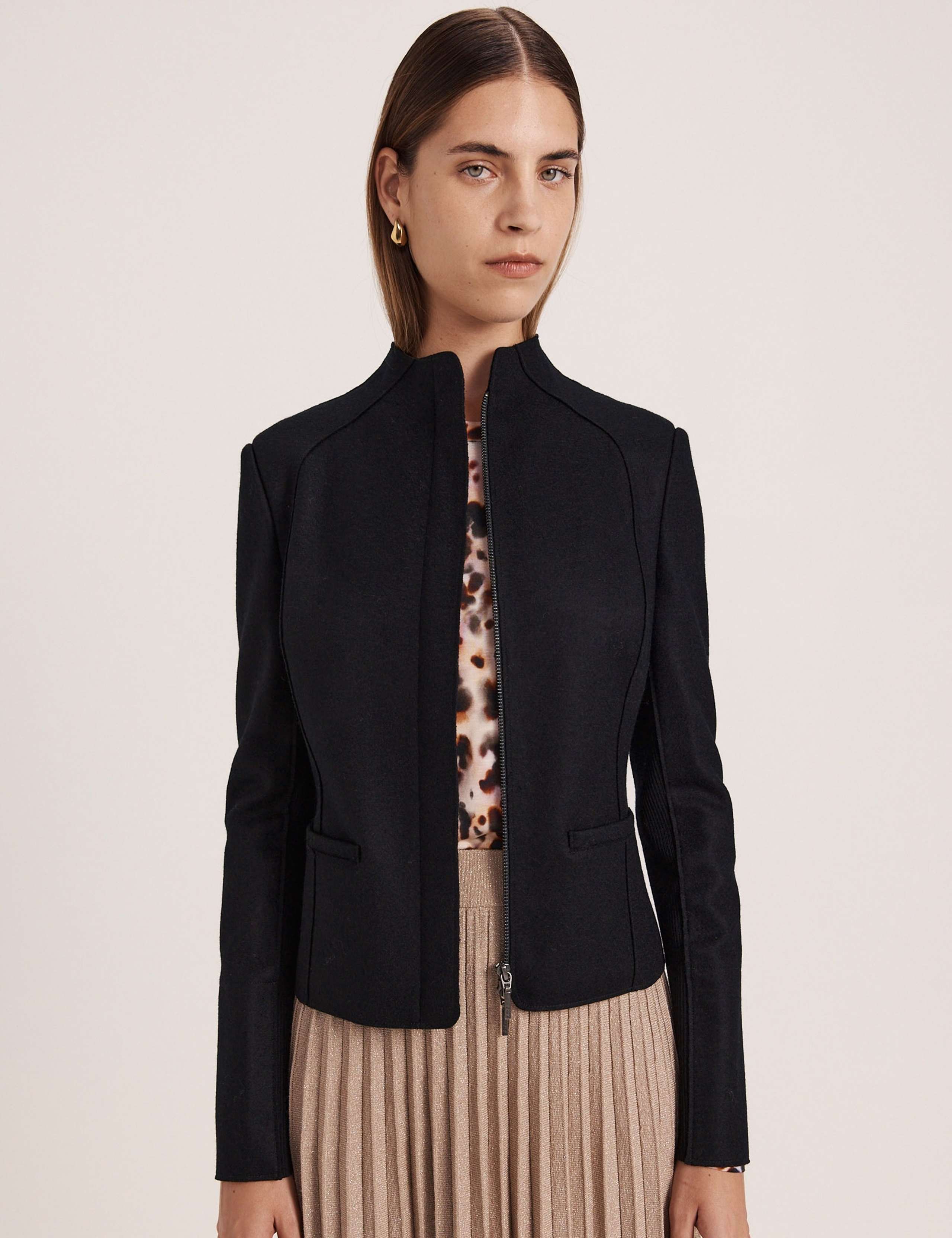 Wool Rich Zip Up Biker Jacket
