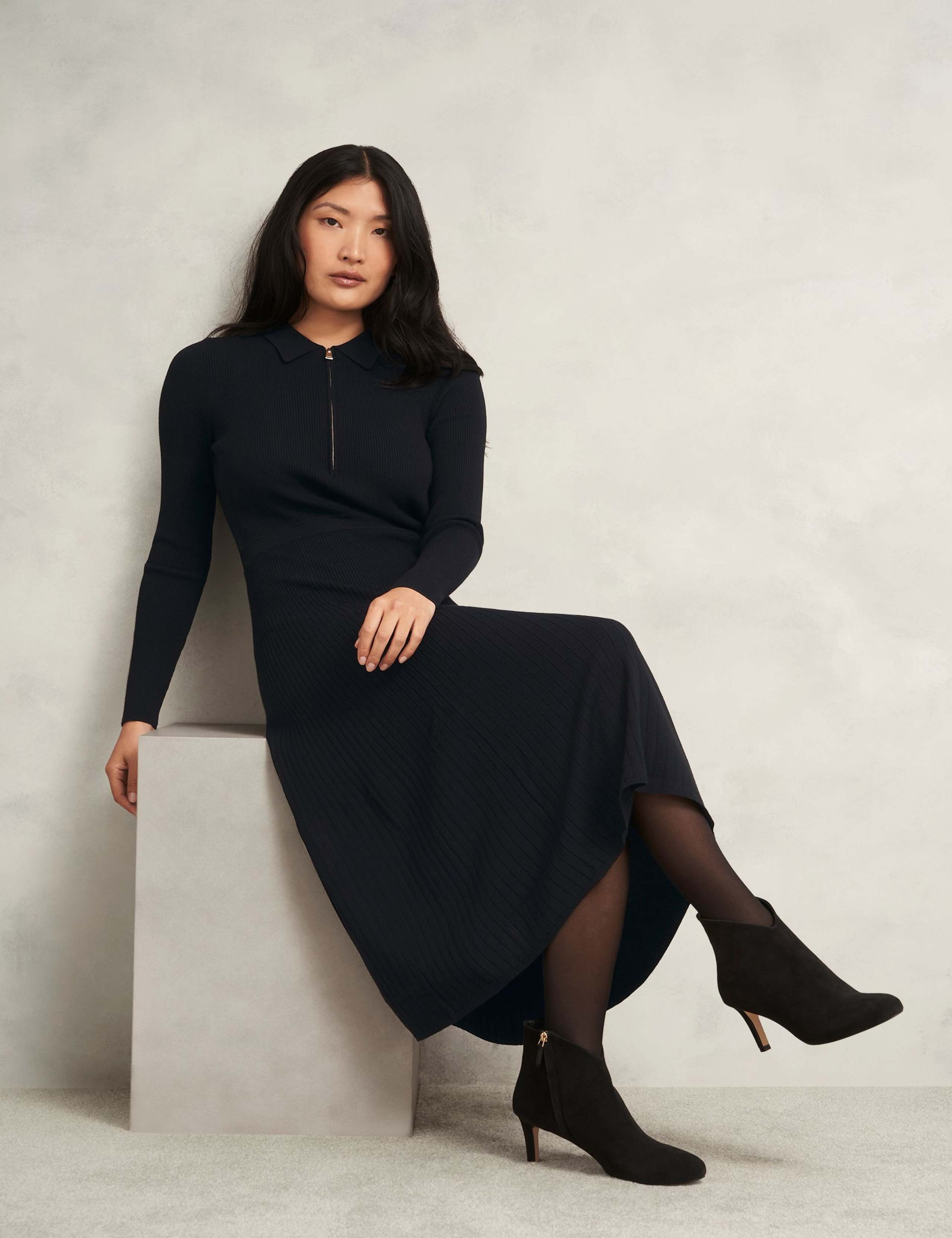 Knitted Zip Neck Midi Dress