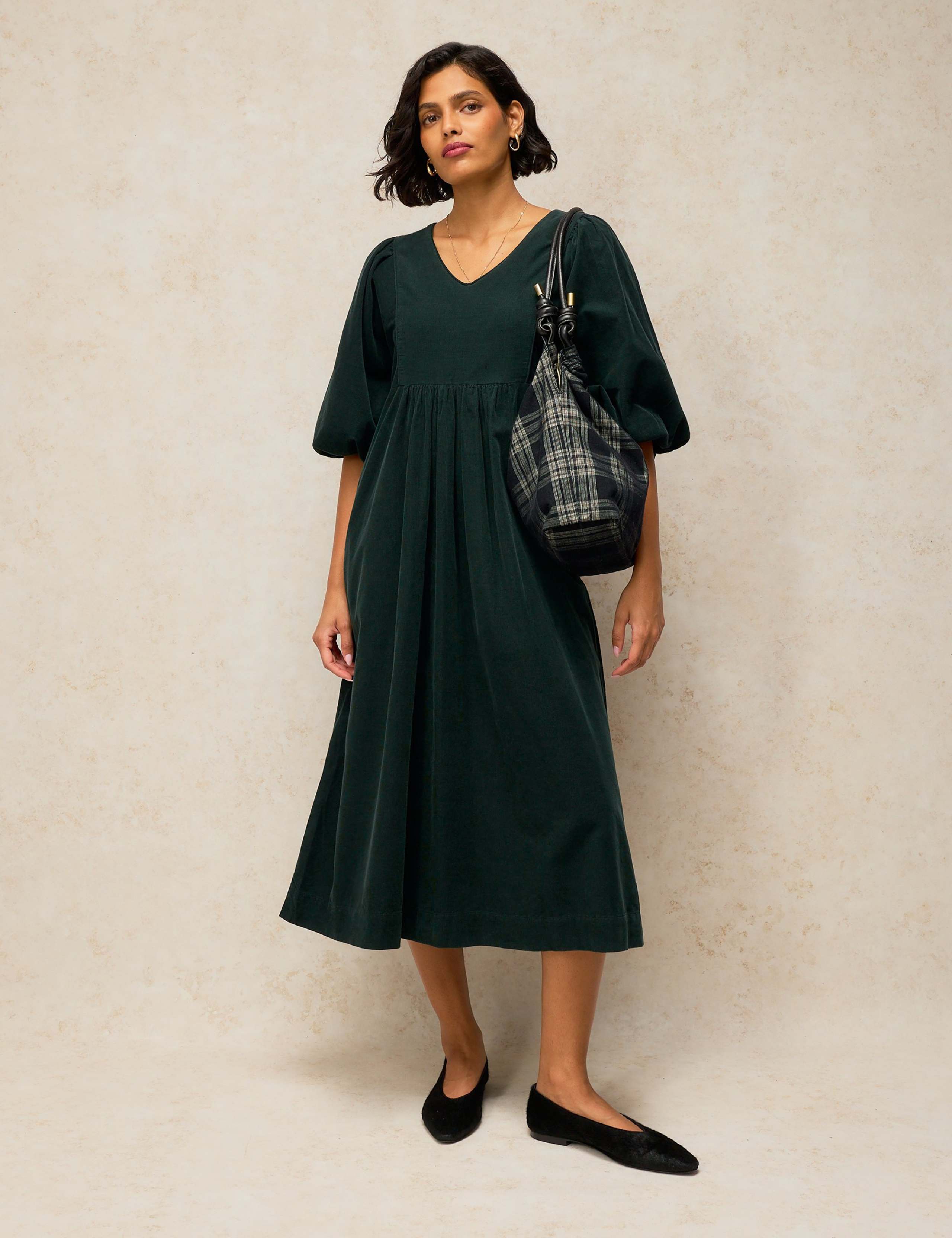 Pure Cotton V Neck Midi Tea Dress