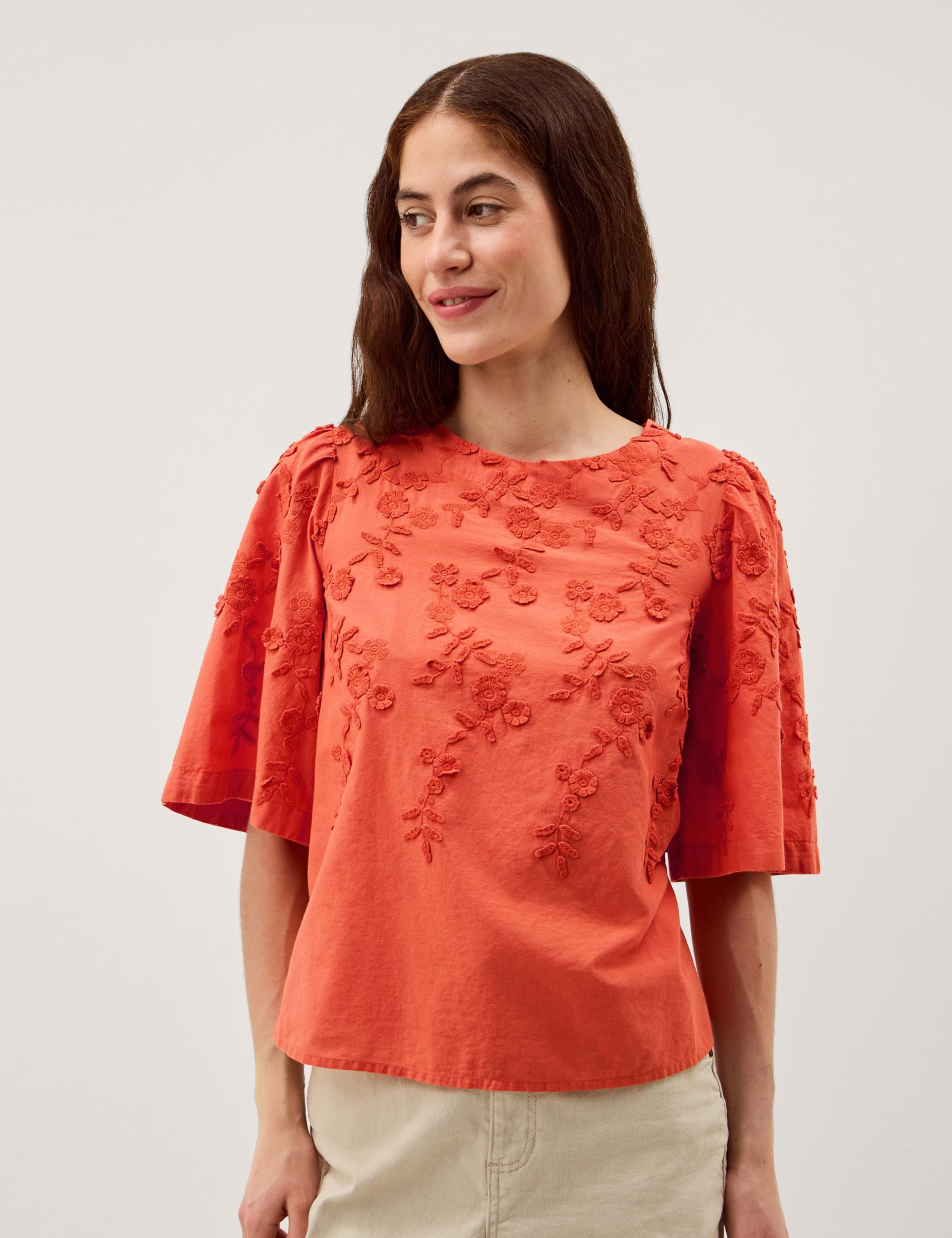 Pure Cotton Floral Embroidered Top