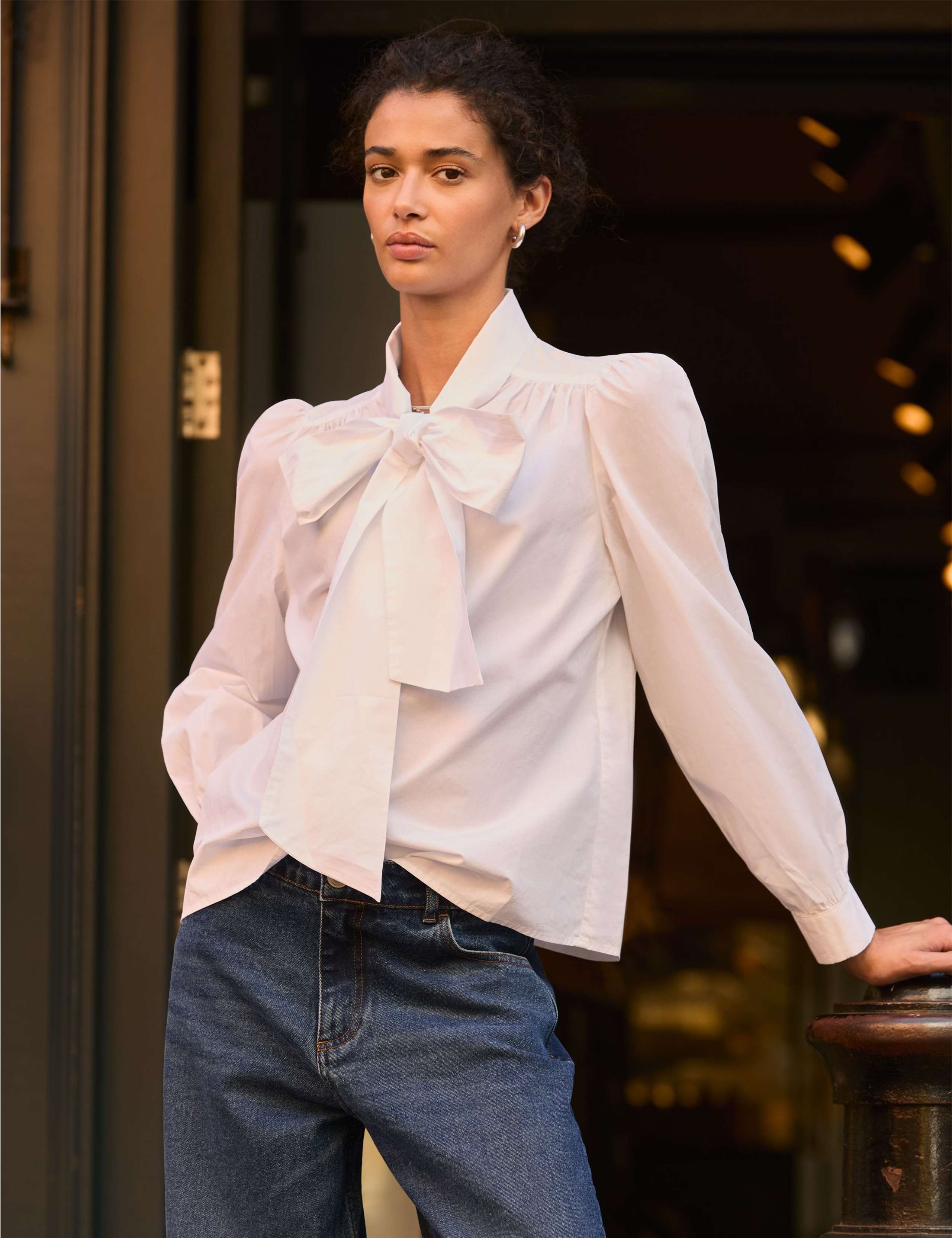 Pure Cotton Bow Neck Blouse
