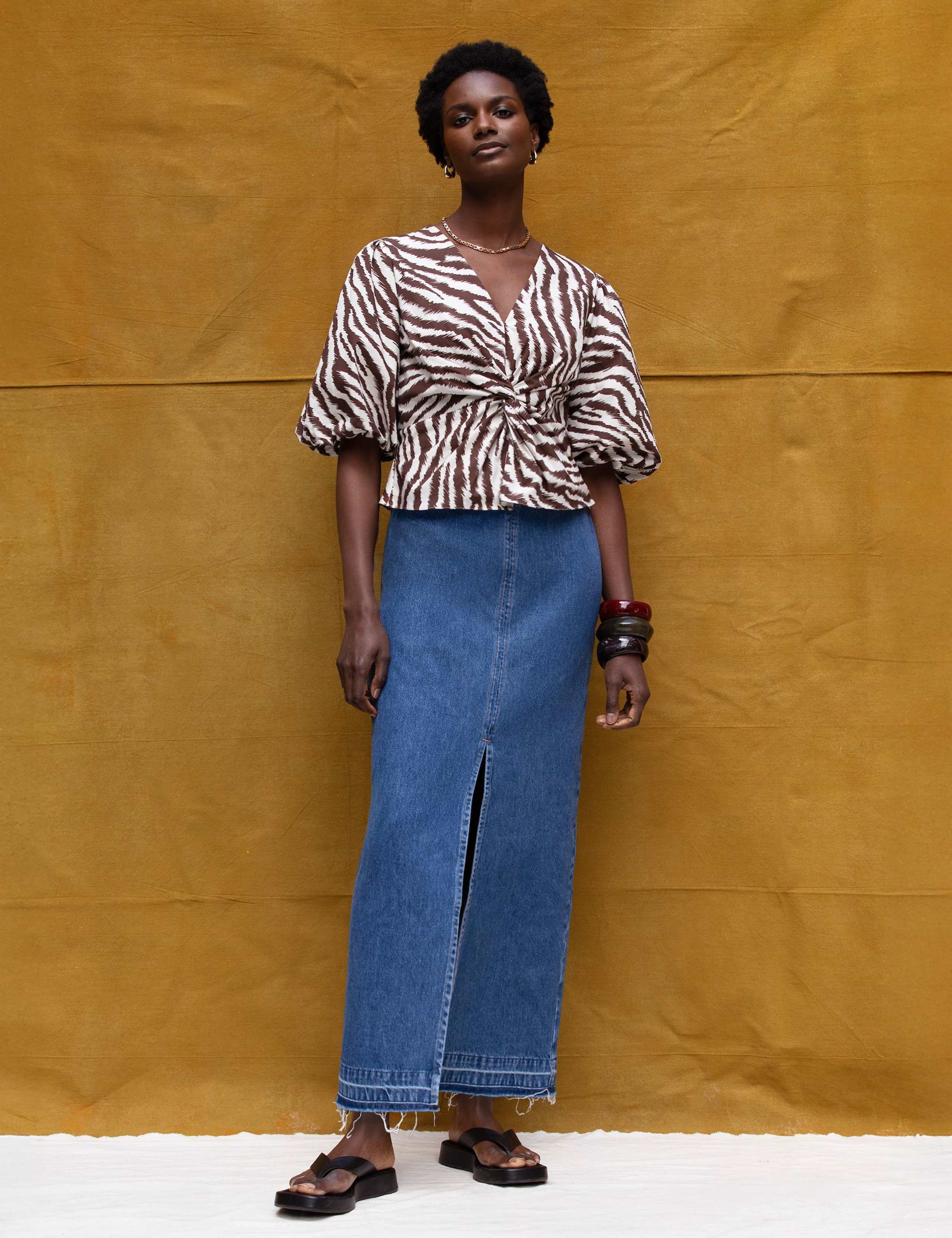 Cotton Rich Zebra Twist Front Top