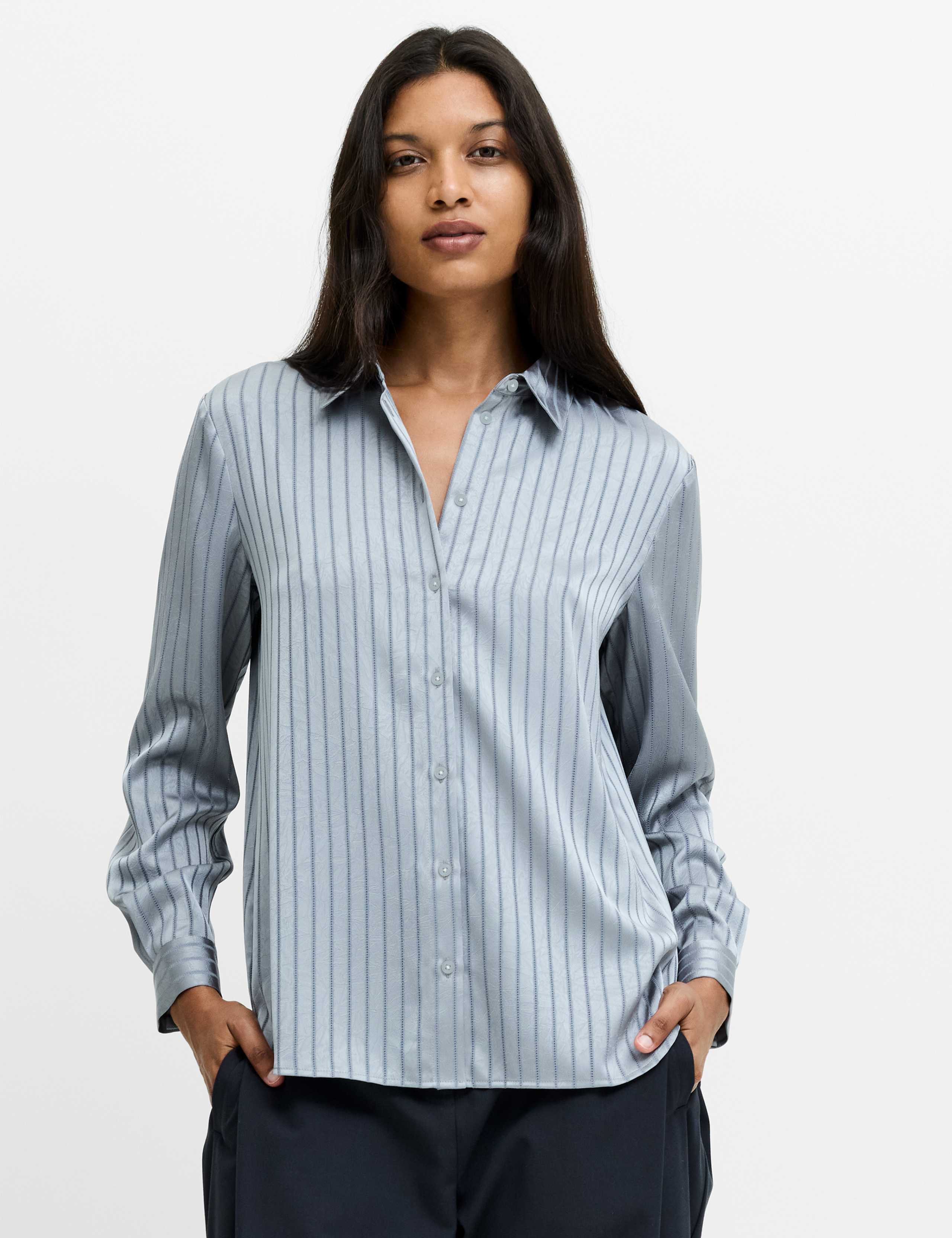 Satin Striped Button Through Shirt