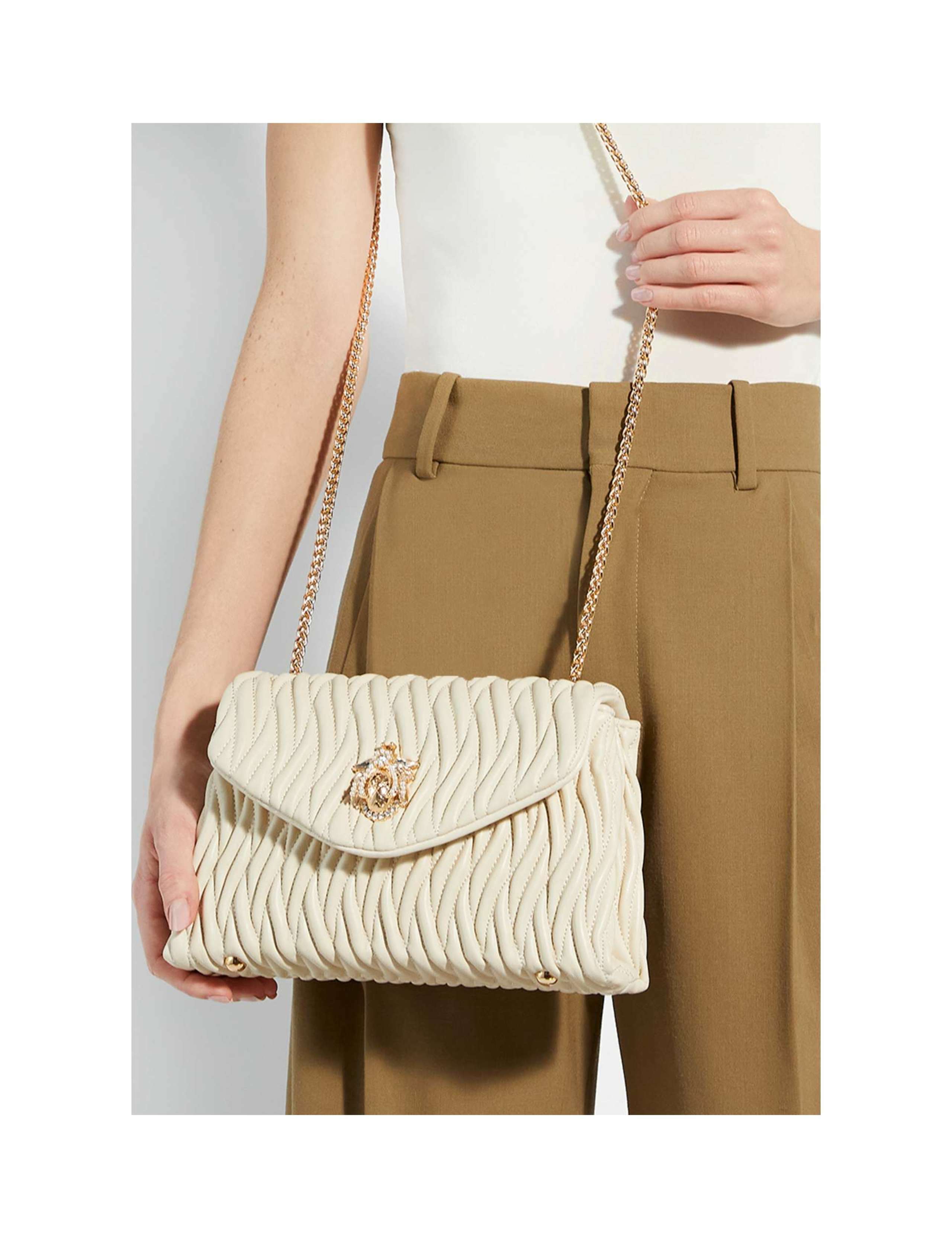 Leather Bug Charm Quilted Shoulder Bag
