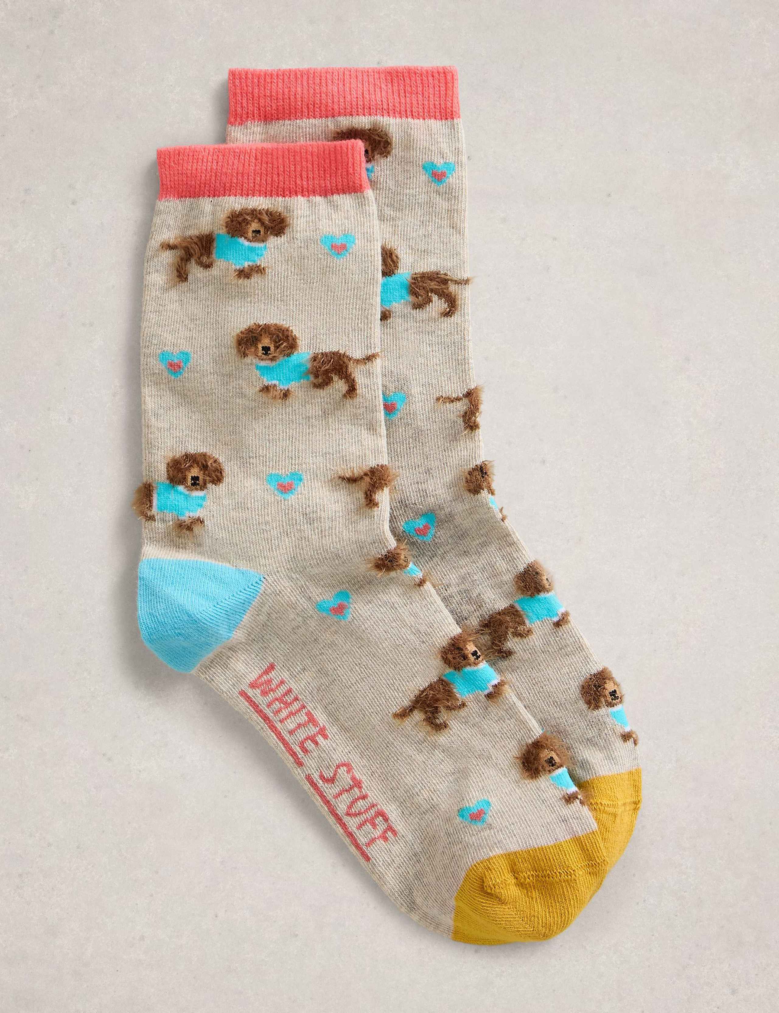 Cotton Rich Fluffy Sausage Dog Ankle Socks