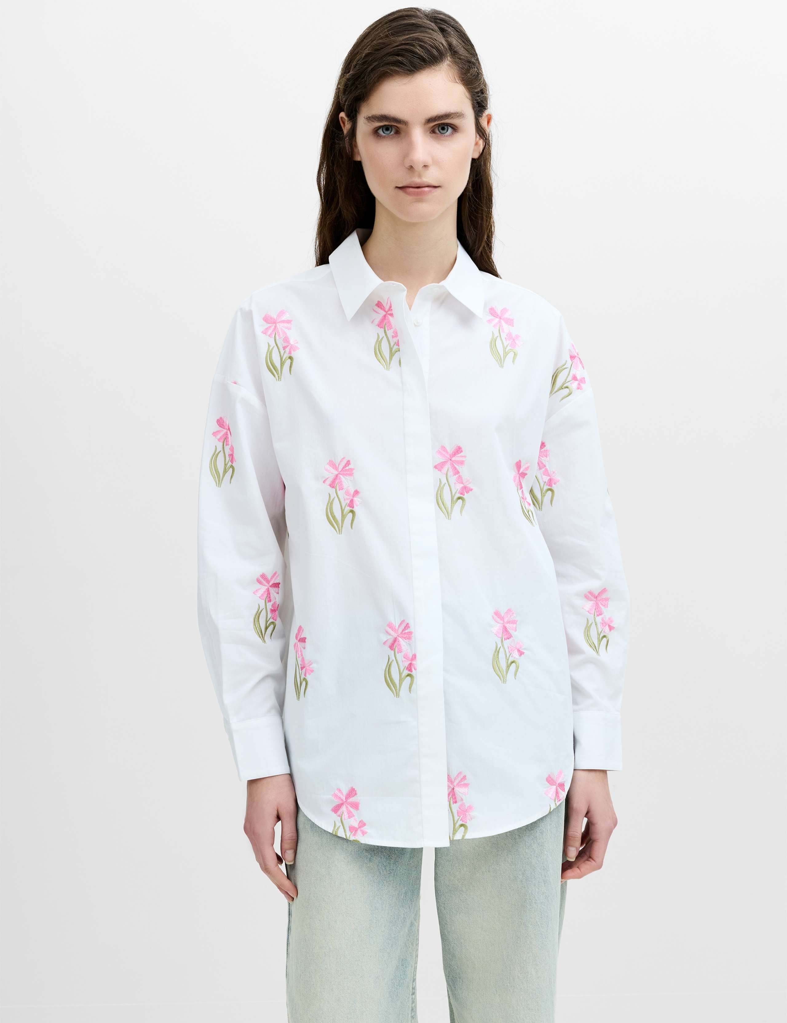 Pure Cotton Floral Embroidered Shirt