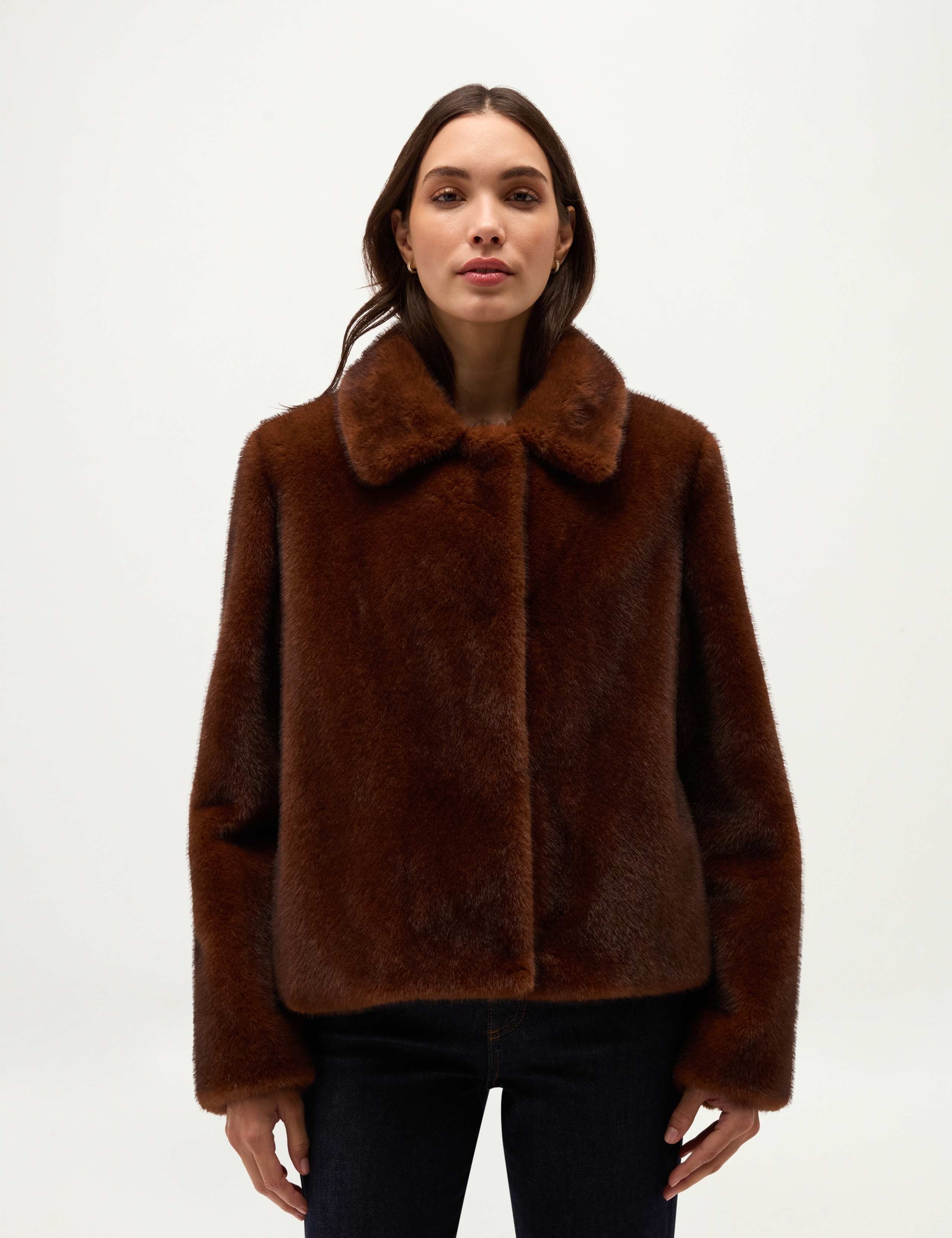 Faux Fur Collared Neck Cropped Coat