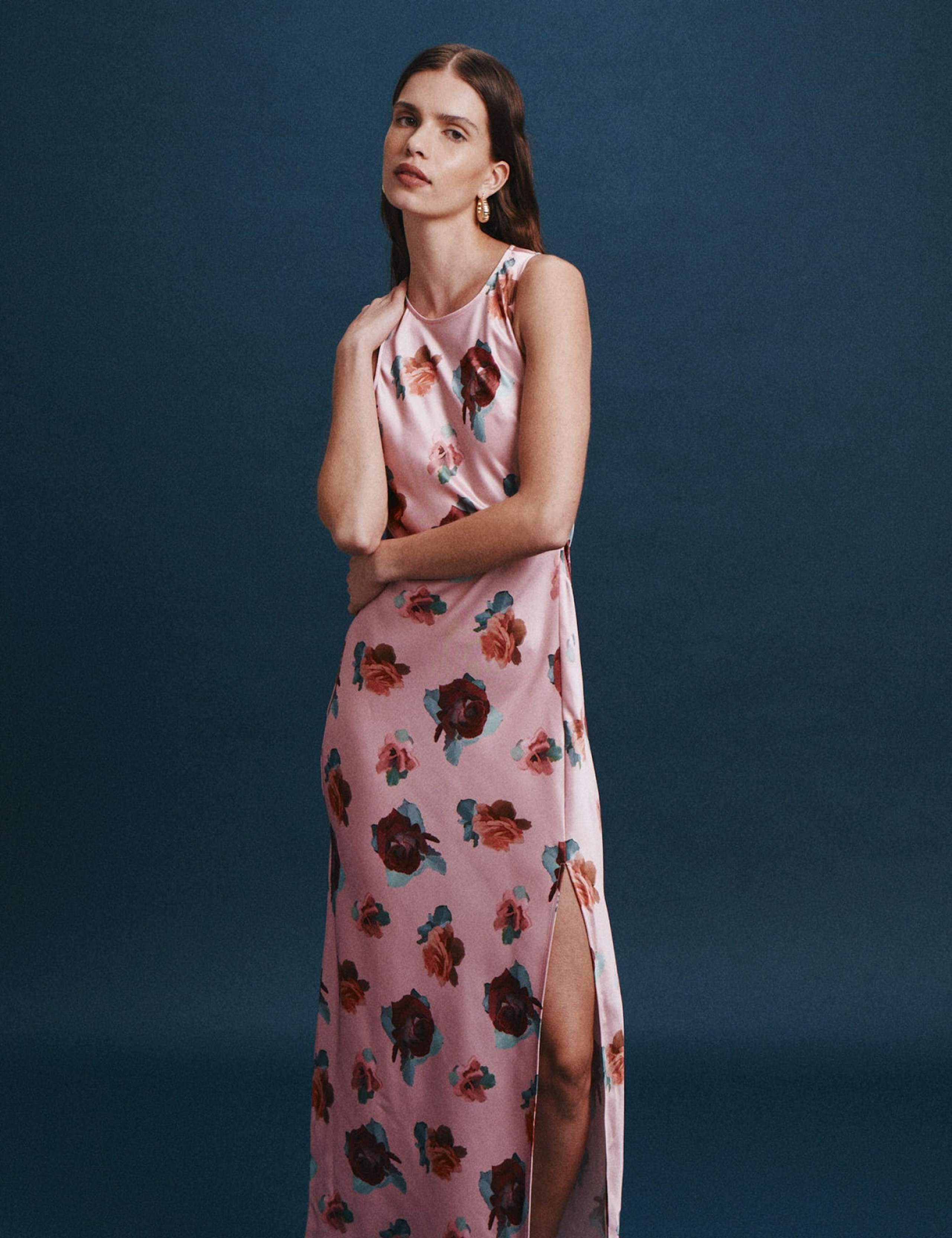 Floral Button Front Maxi Column Dress