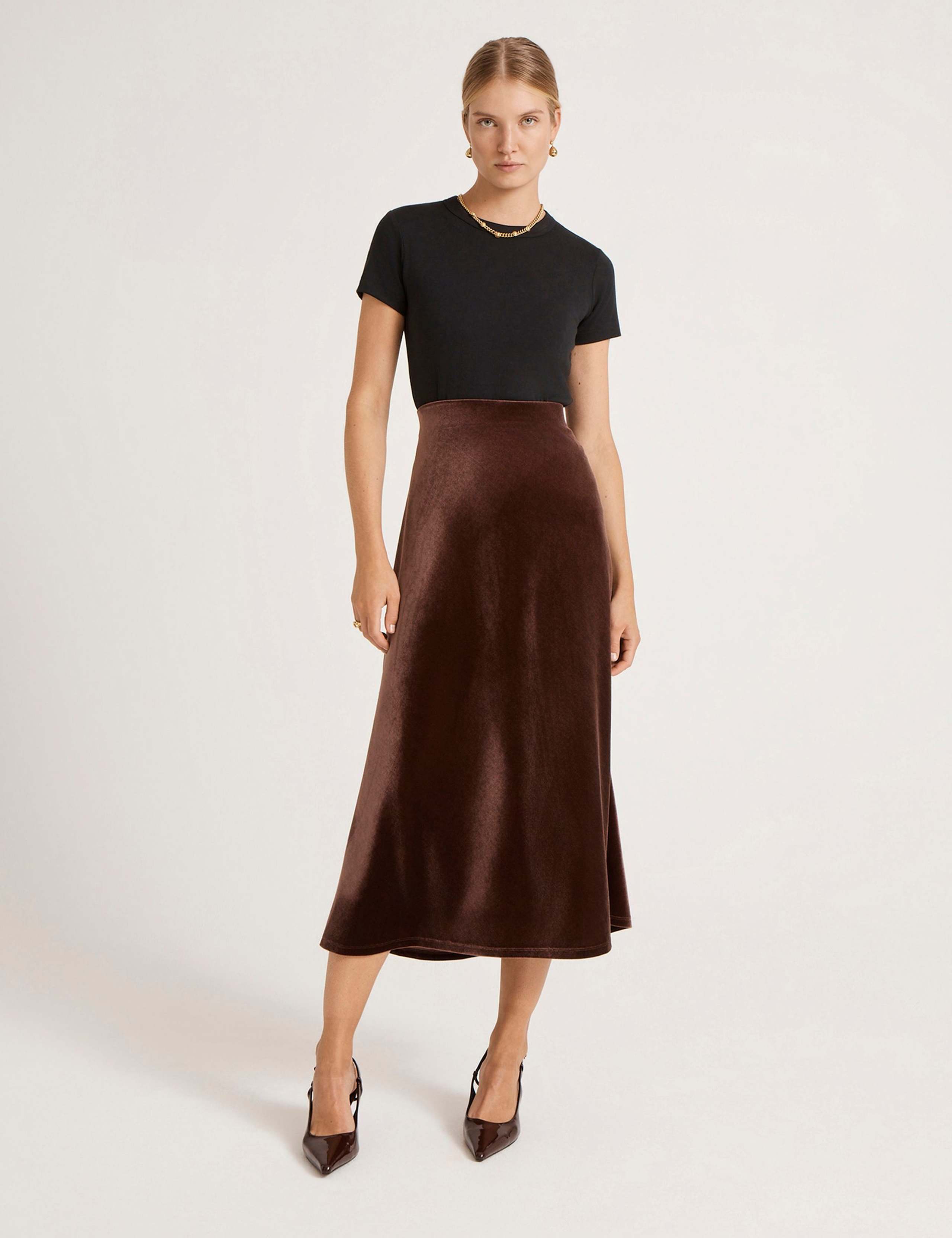 Velvet Midi Slip Skirt