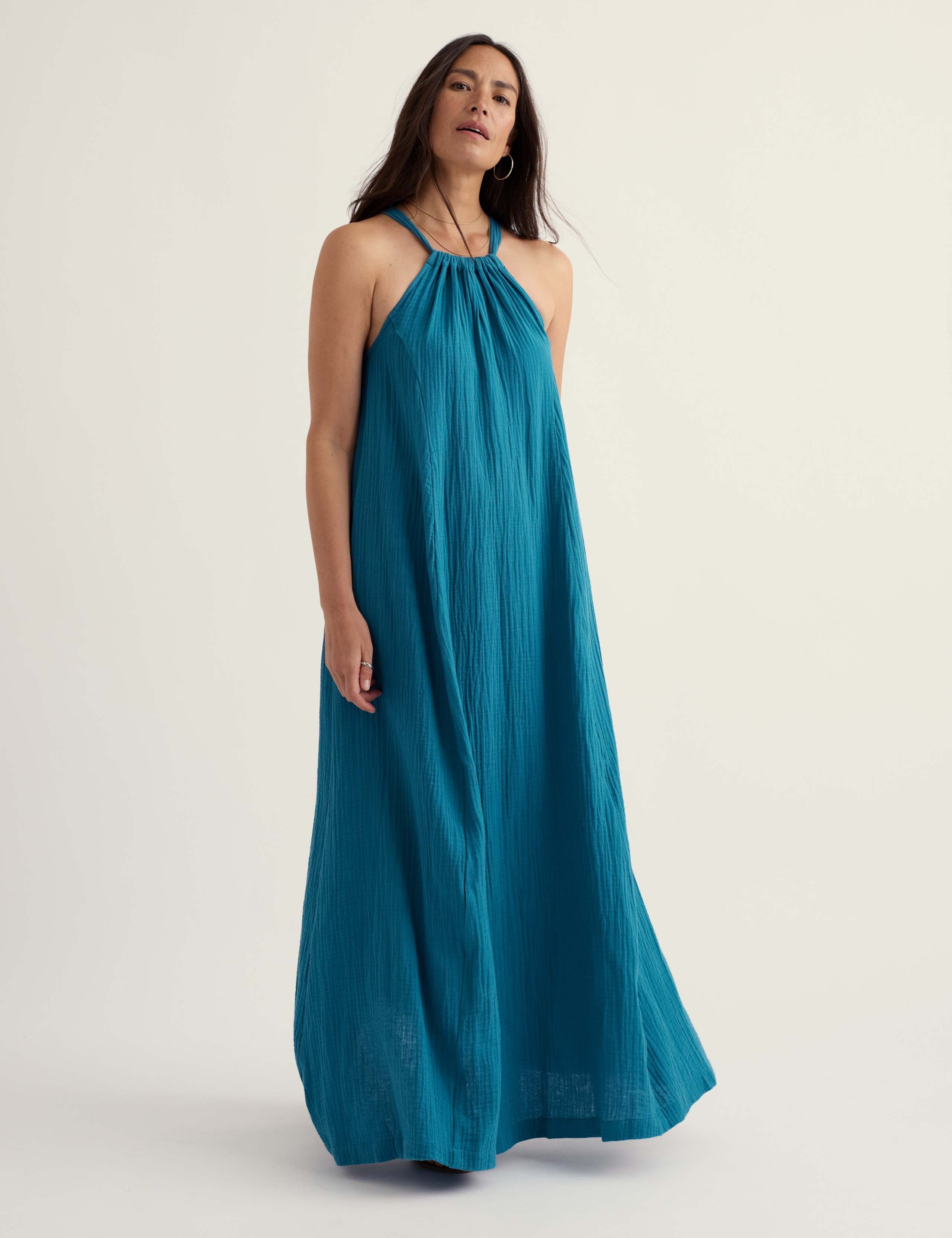Pure Cotton Tie Neck Midaxi Swing Dress