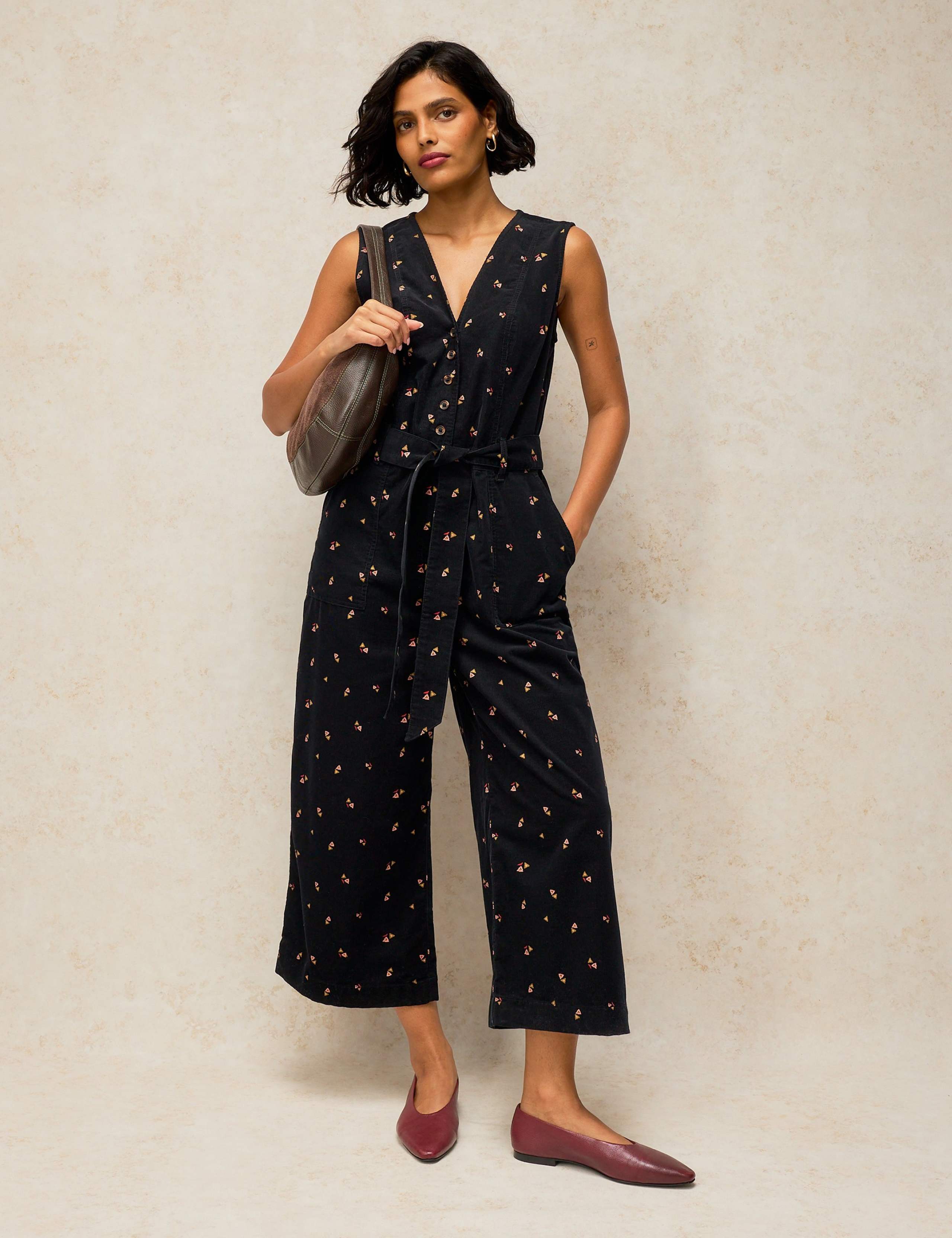 Sleeveless V Neck Cotton Dungaree