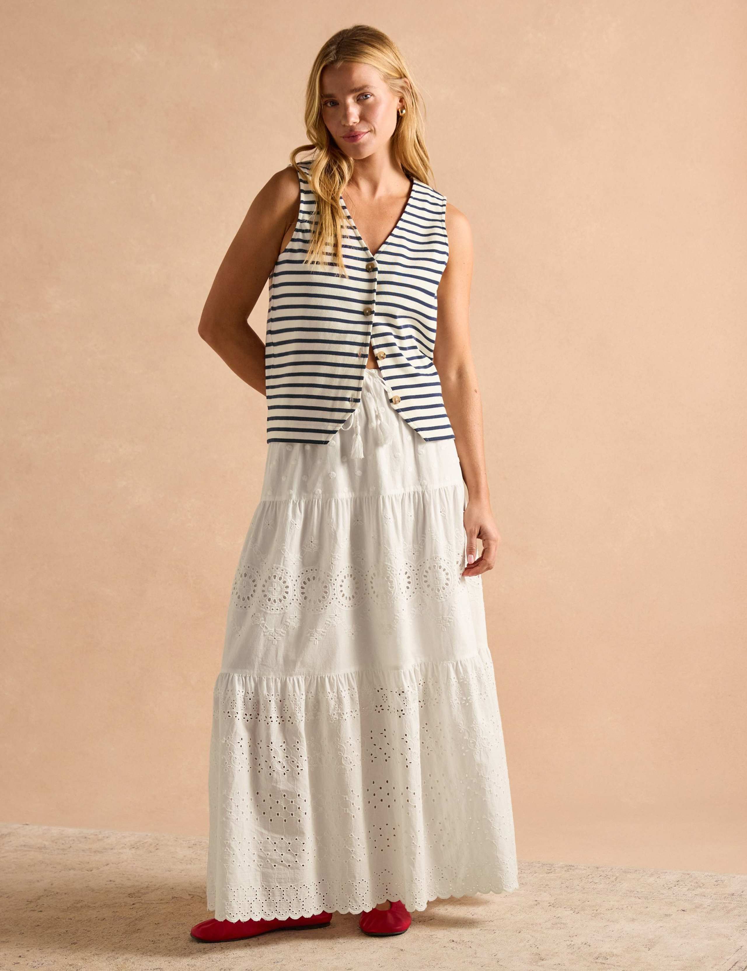 Pure Cotton Striped Button Through Vest