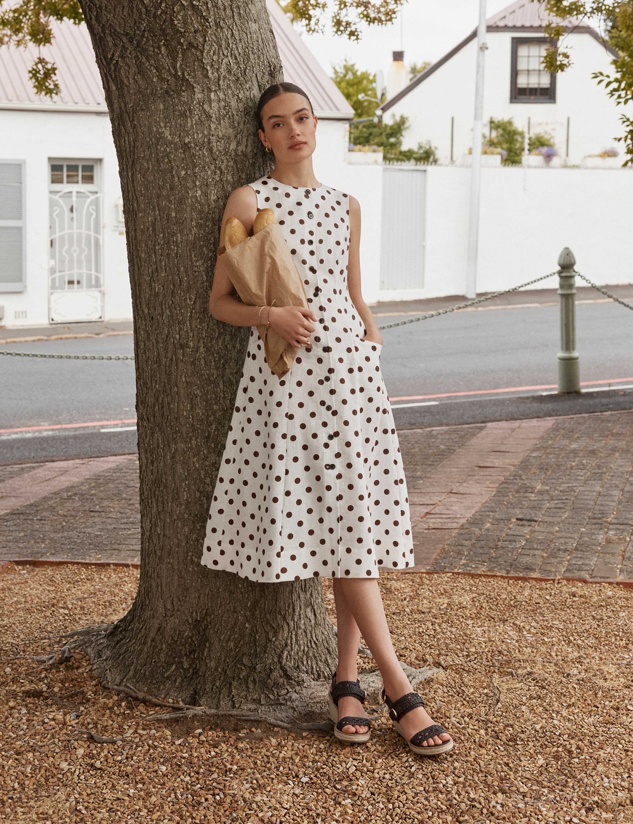 Pure Linen Button Through Midi Waisted Dress