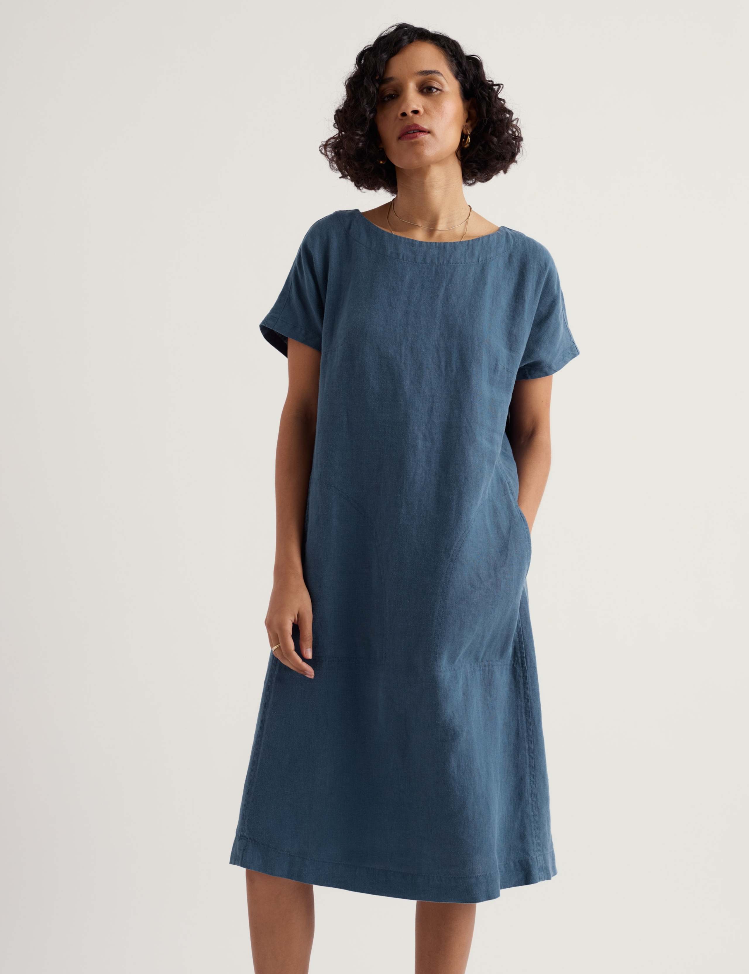 Pure Linen Midi Relaxed Shift Dress