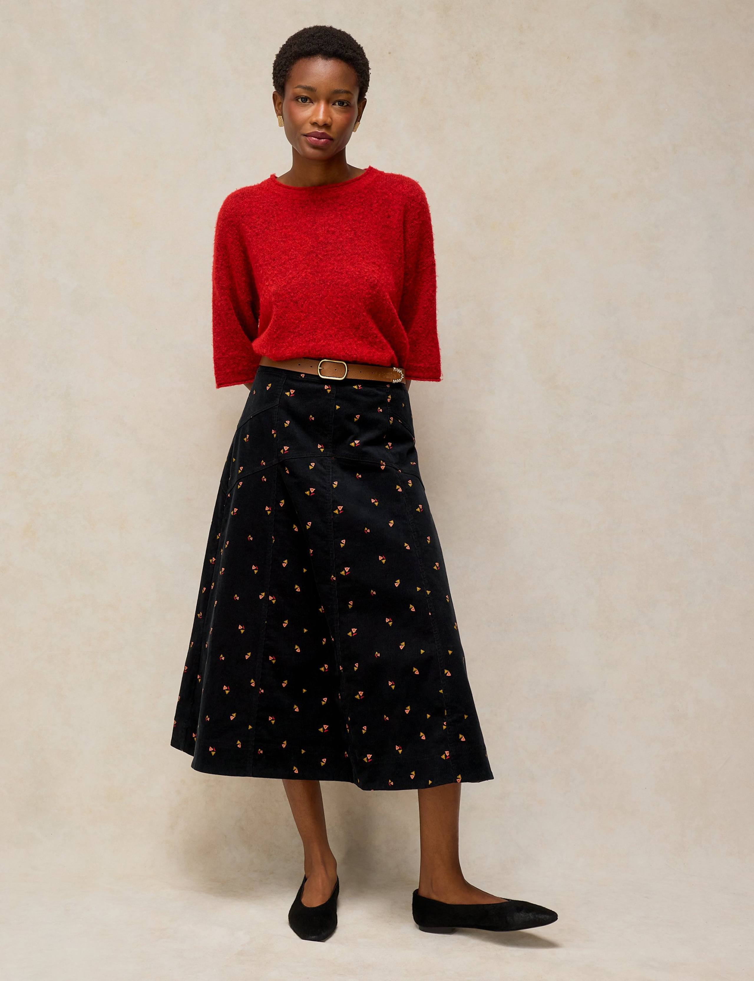 Patterned Cotton Flared Midi Skirt