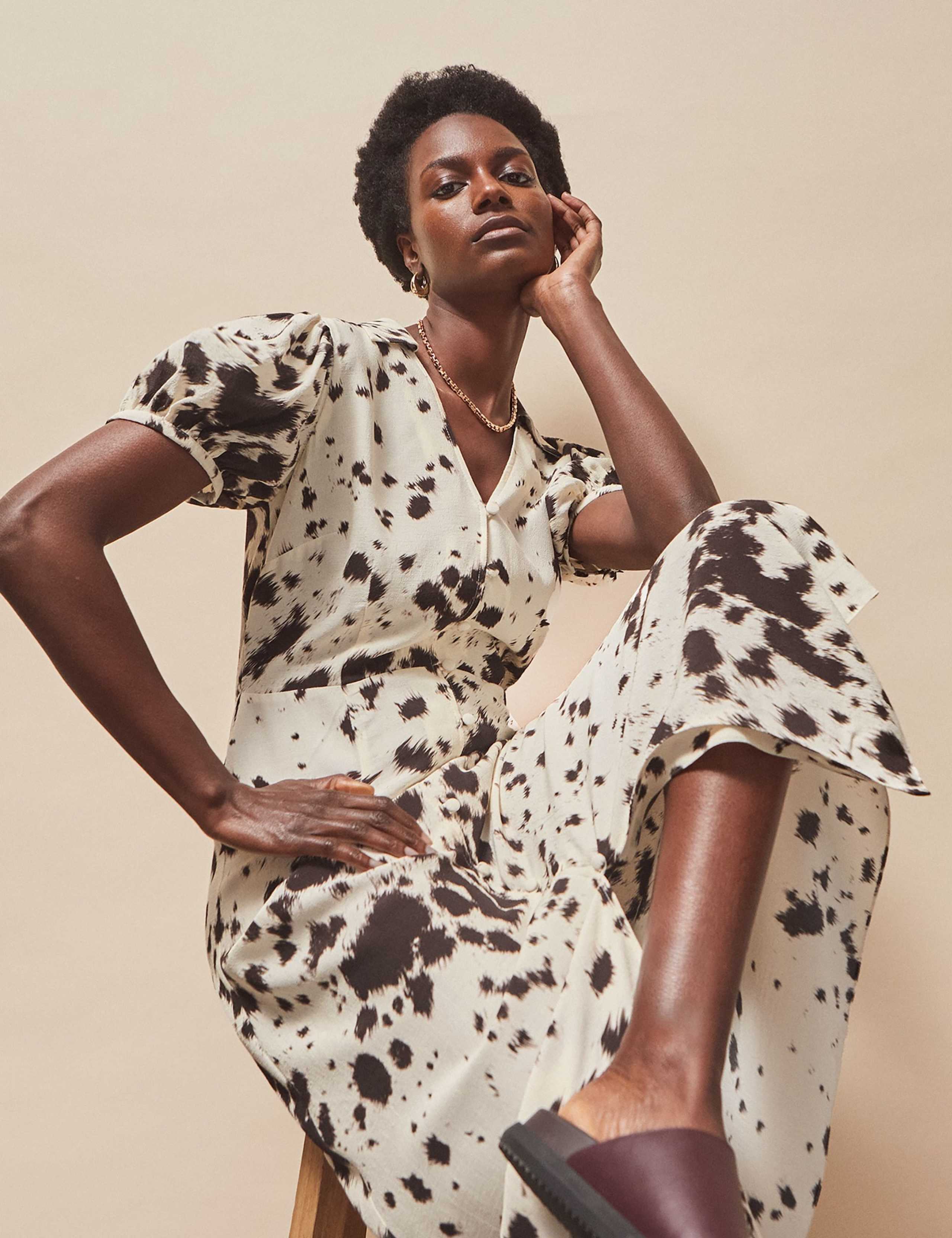 Animal Print Button Front Shirt Dress