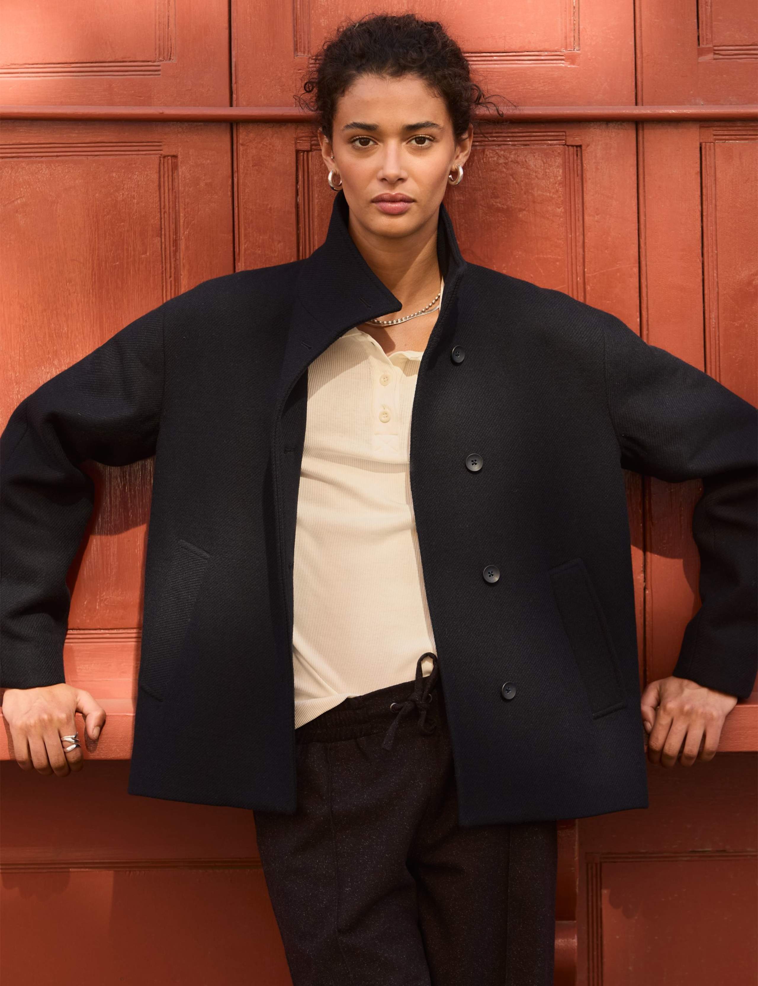 Wool Rich High Neck Cropped Coat