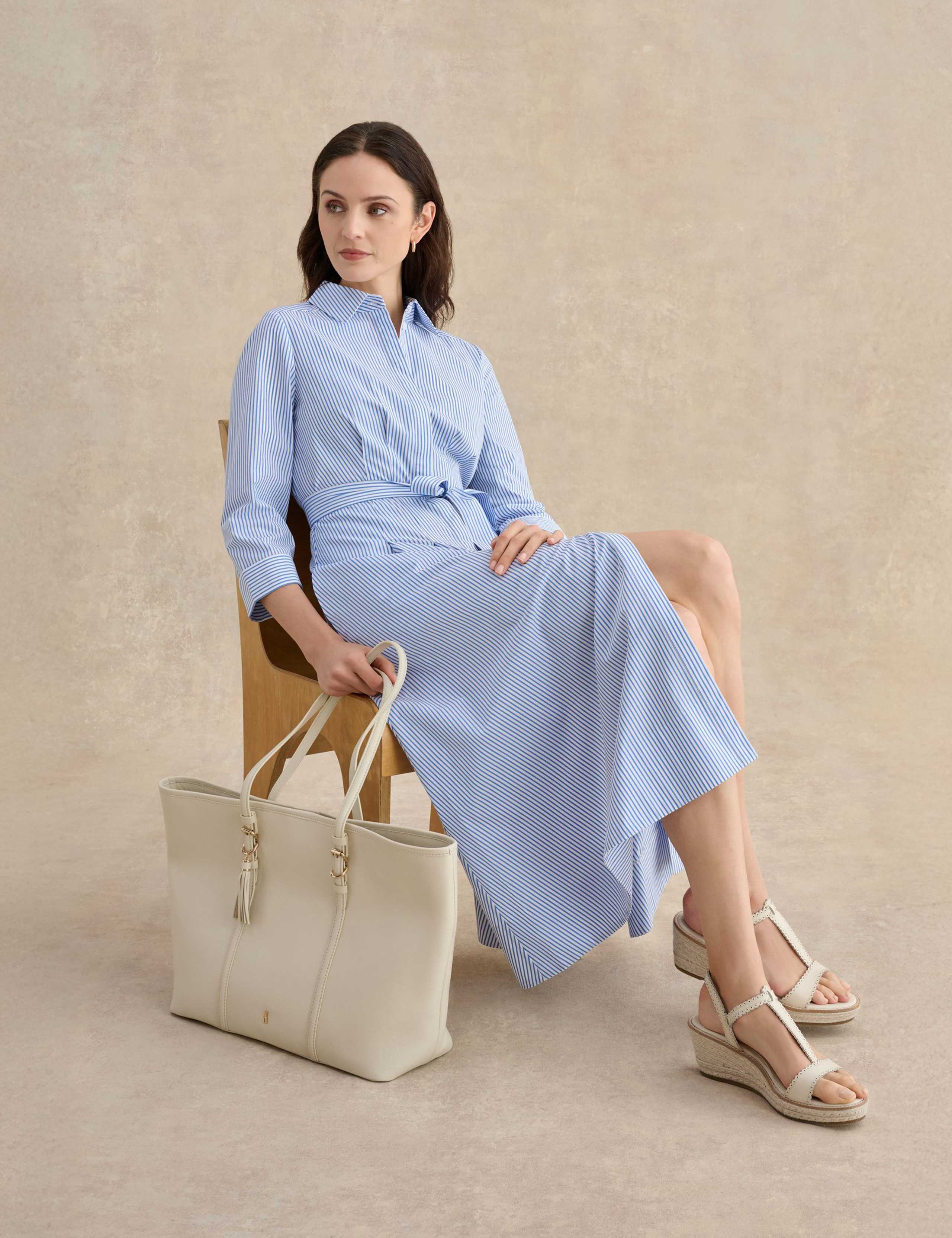 Cotton Rich Striped Midi Shirt Dress