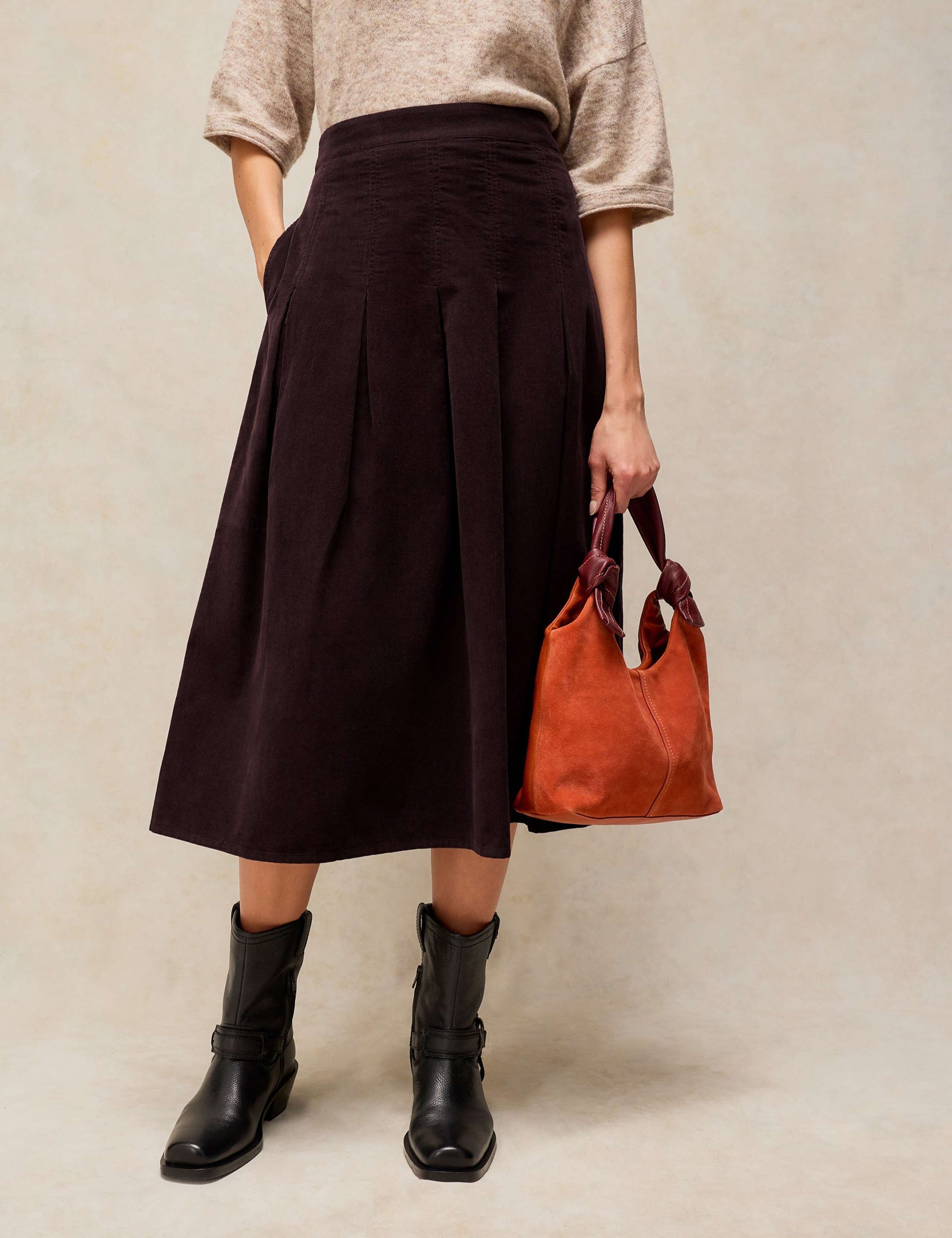 Pure Cotton Midi A Line Skirt