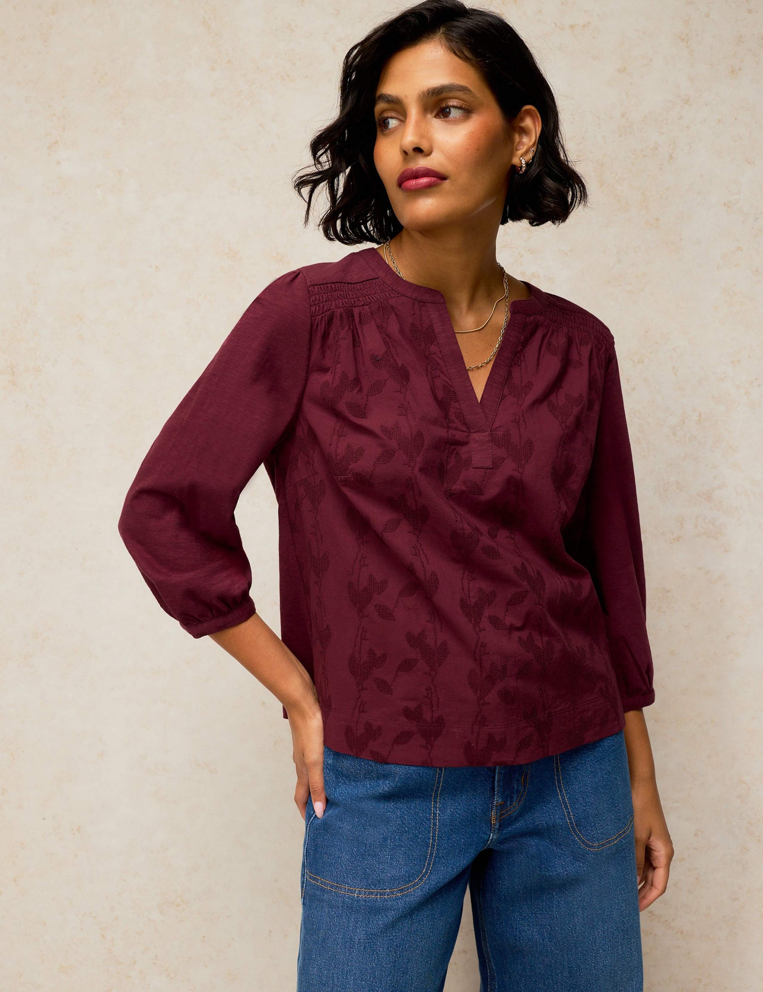 Pure Cotton Printed V Neck Top
