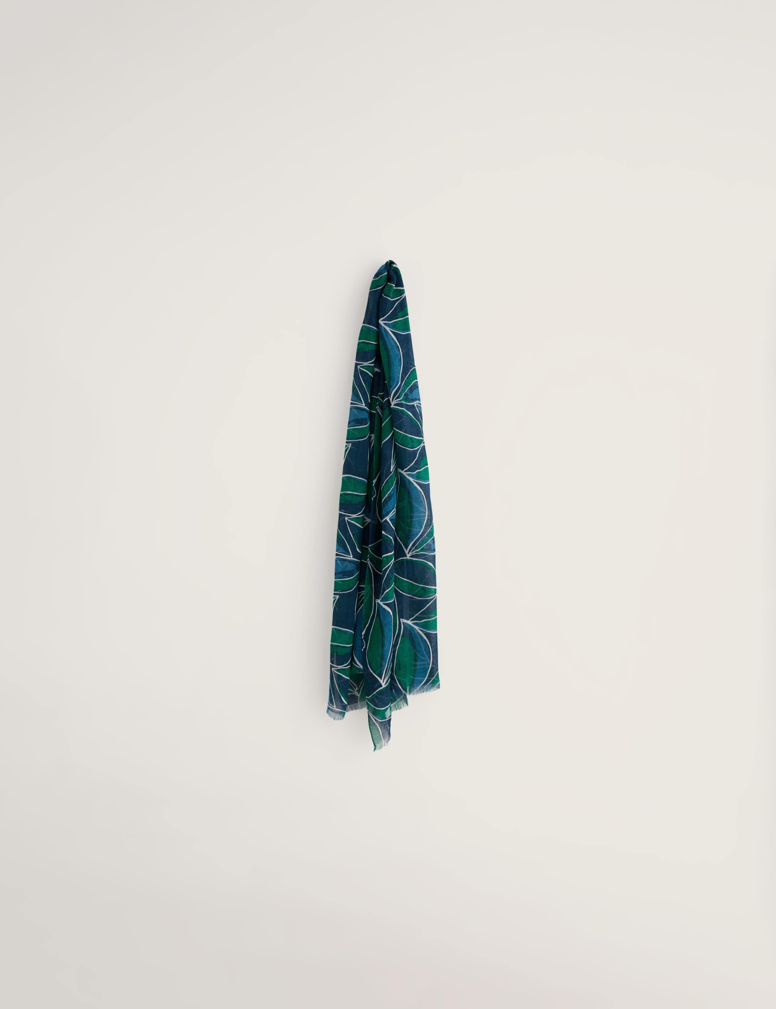 Modal Rich Leaf Print Scarf with Linen