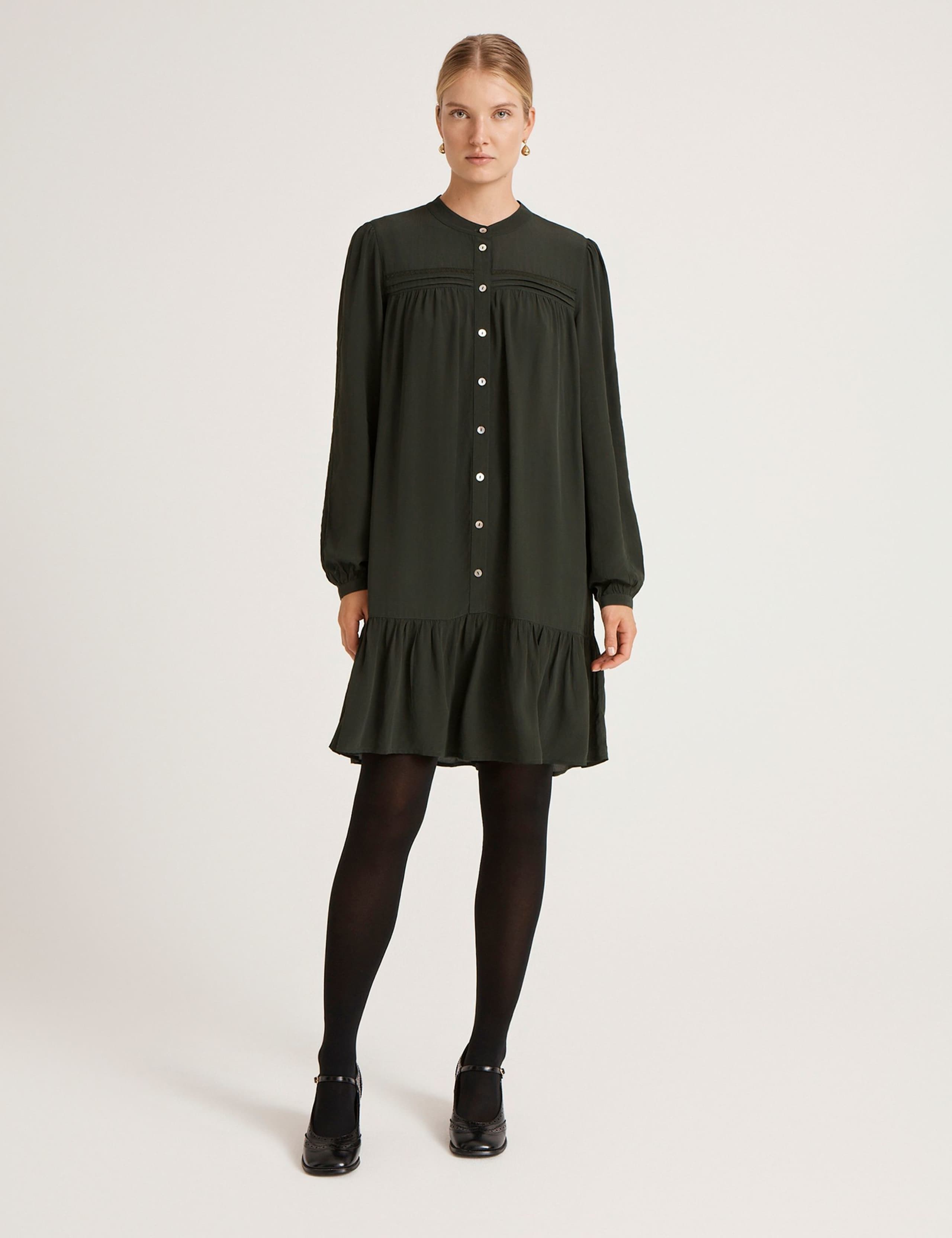 Crepe Round Neck Button Through Mini Dress