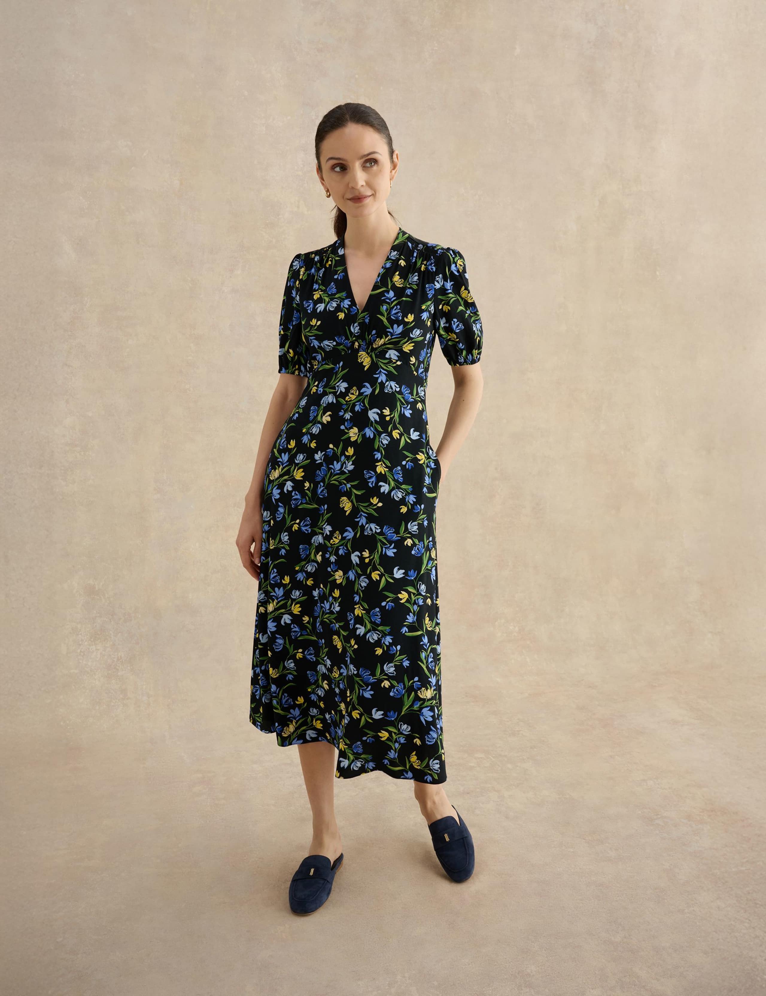 Floral V-Neck Midi Tea Dress