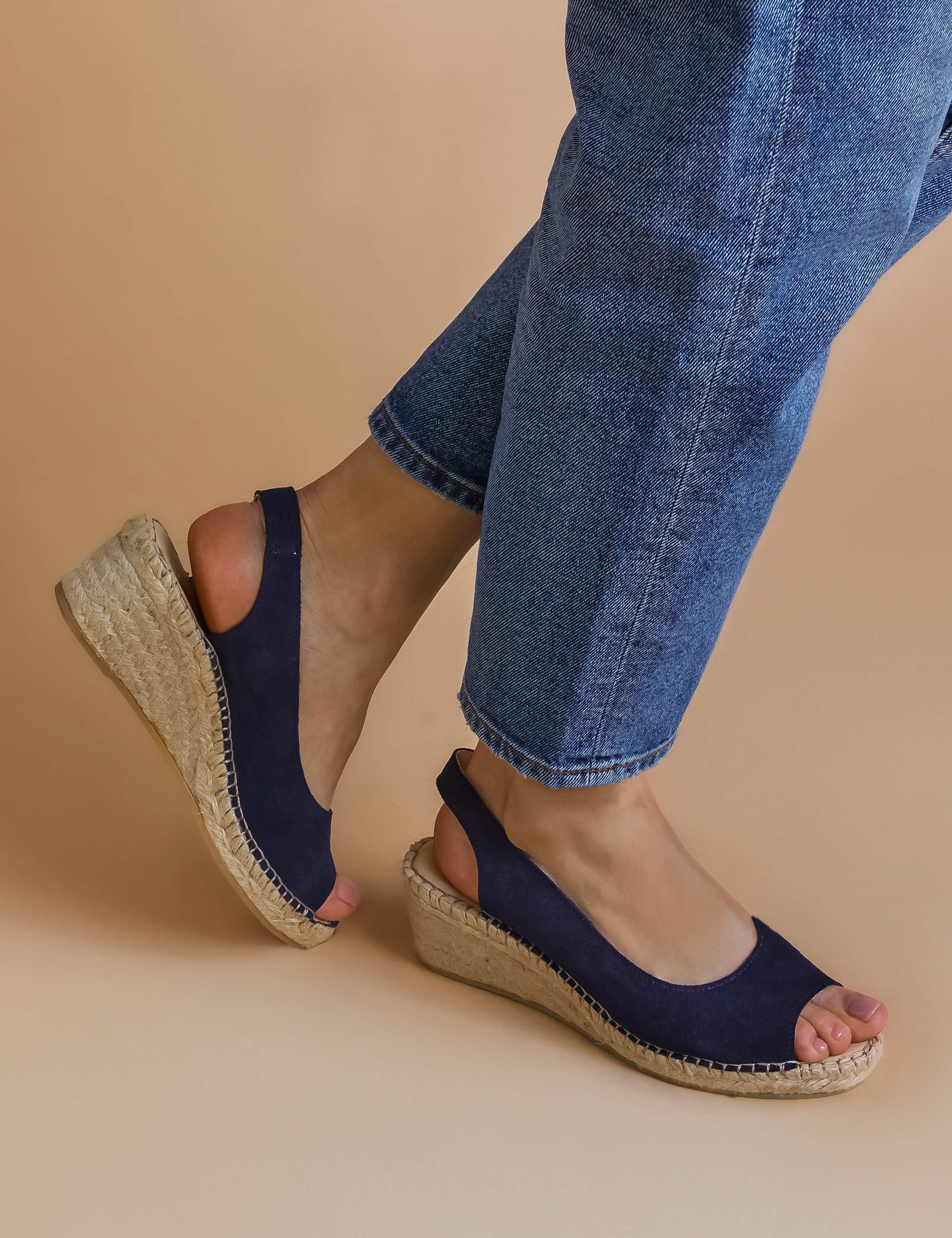 Wide Fit Suede Wedge Open Toe Espadrilles