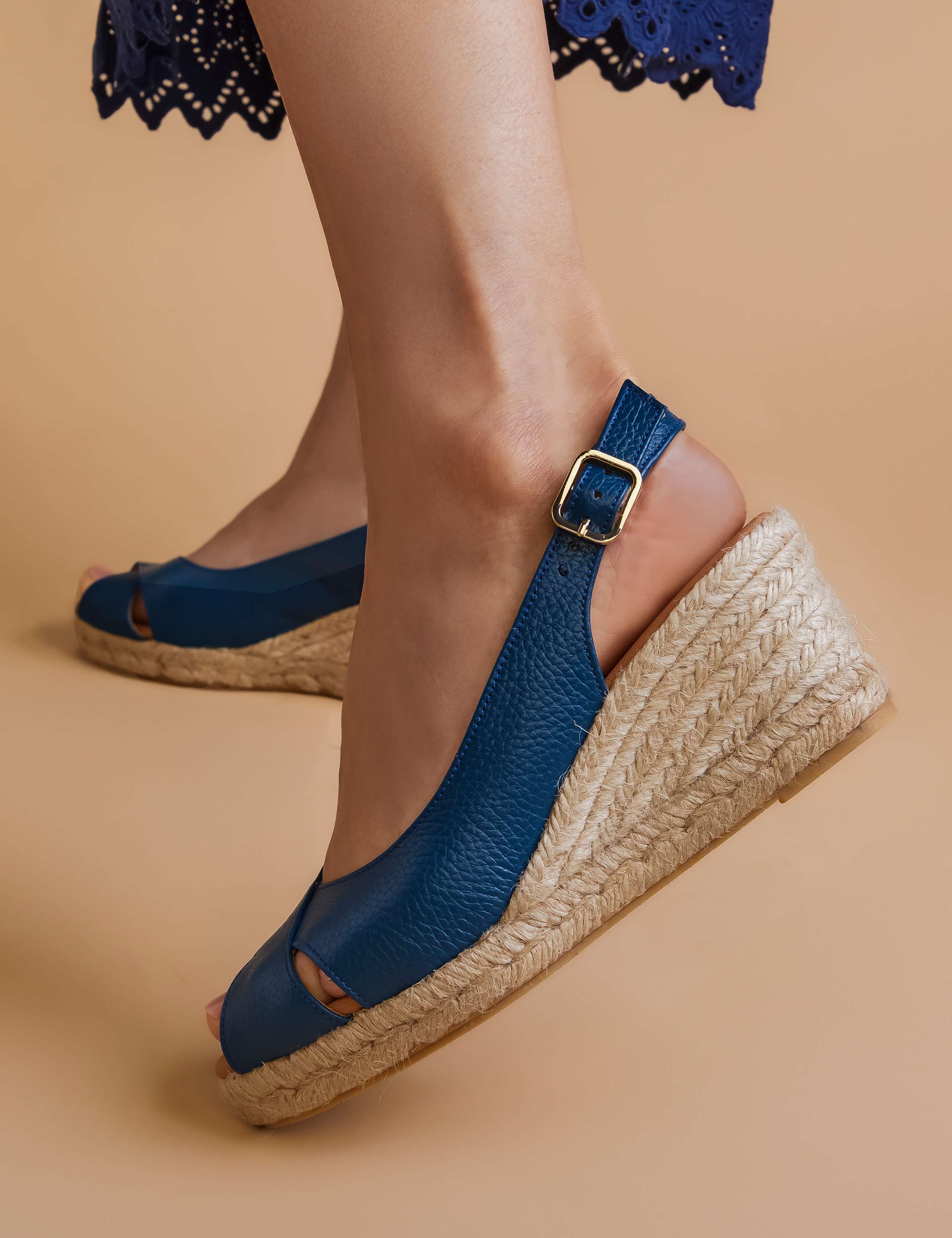 Leather Ankle Strap Wedge Sandals