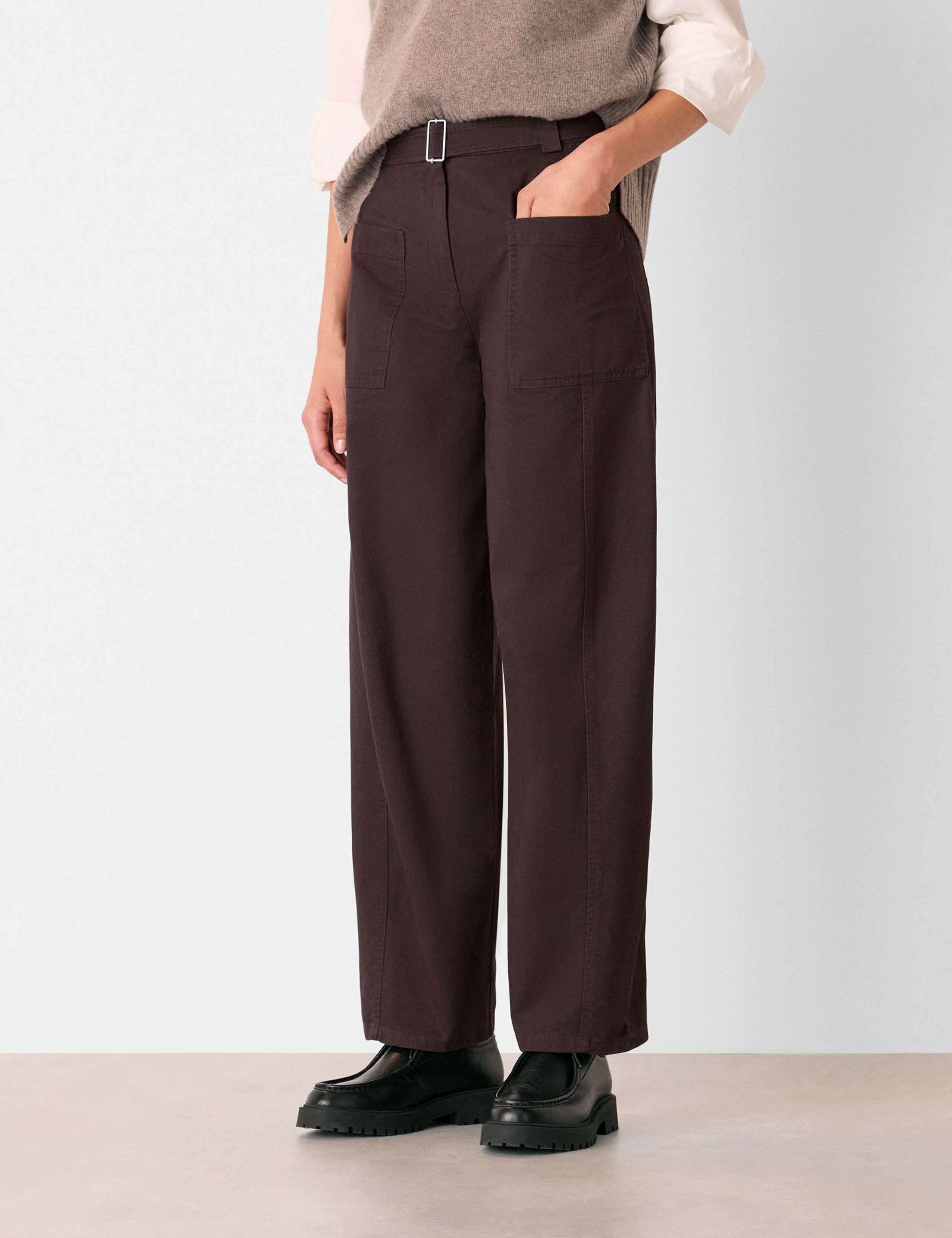 Pure Cotton Barrel Leg Ankle Grazer Trousers
