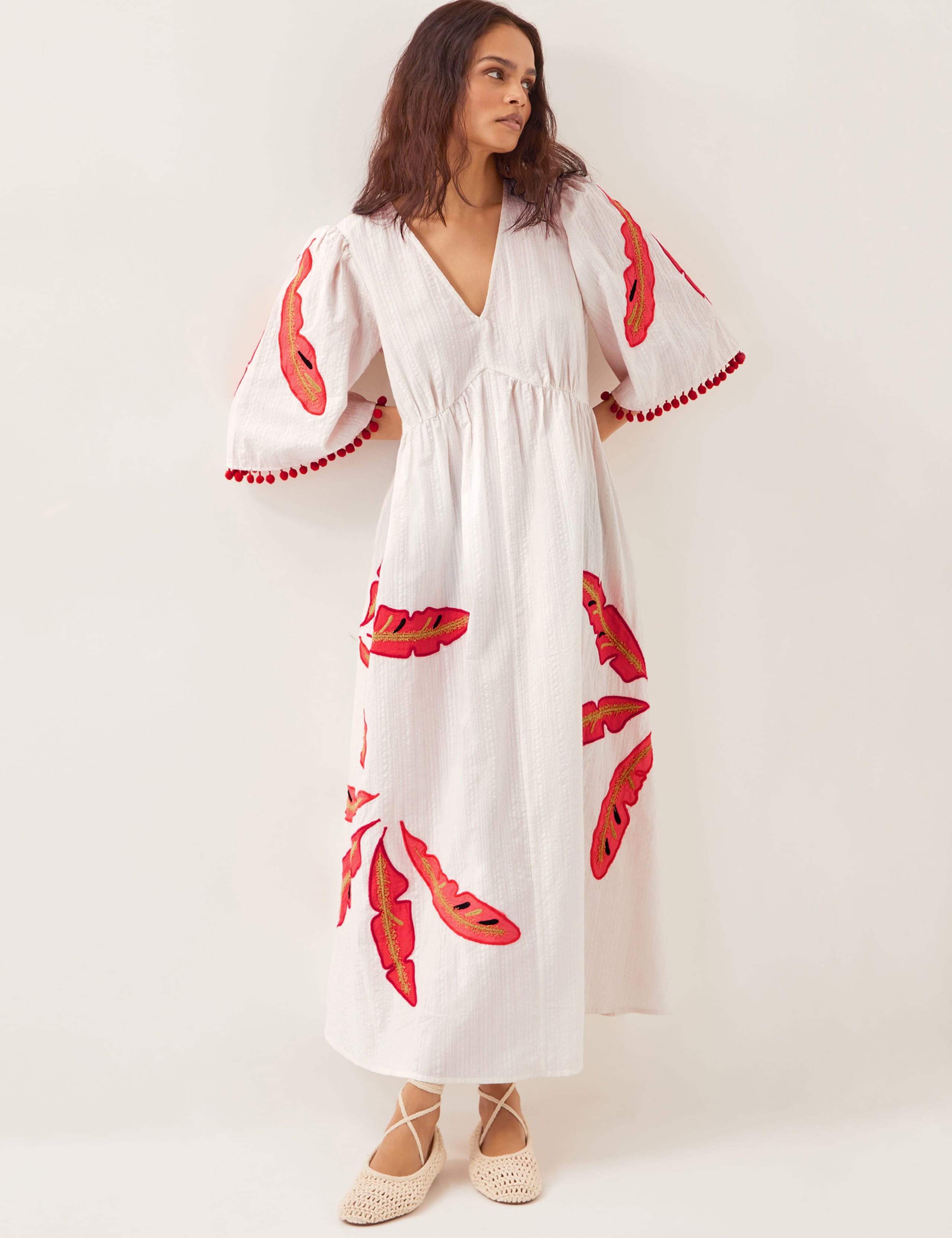 Pure Cotton Embroidered V-Neck Maxi Dress