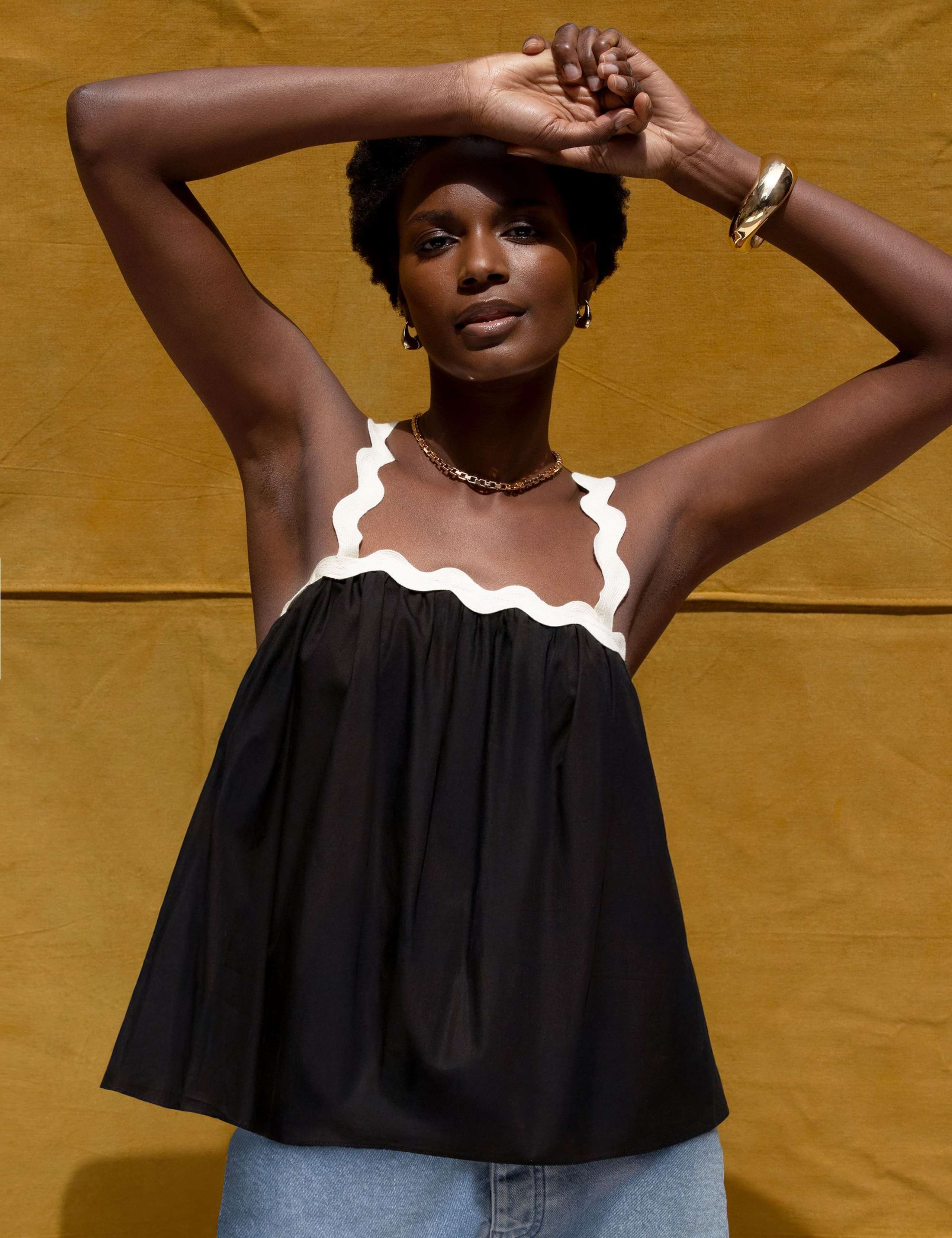 Cotton Rich Contrast Strap Cami Top