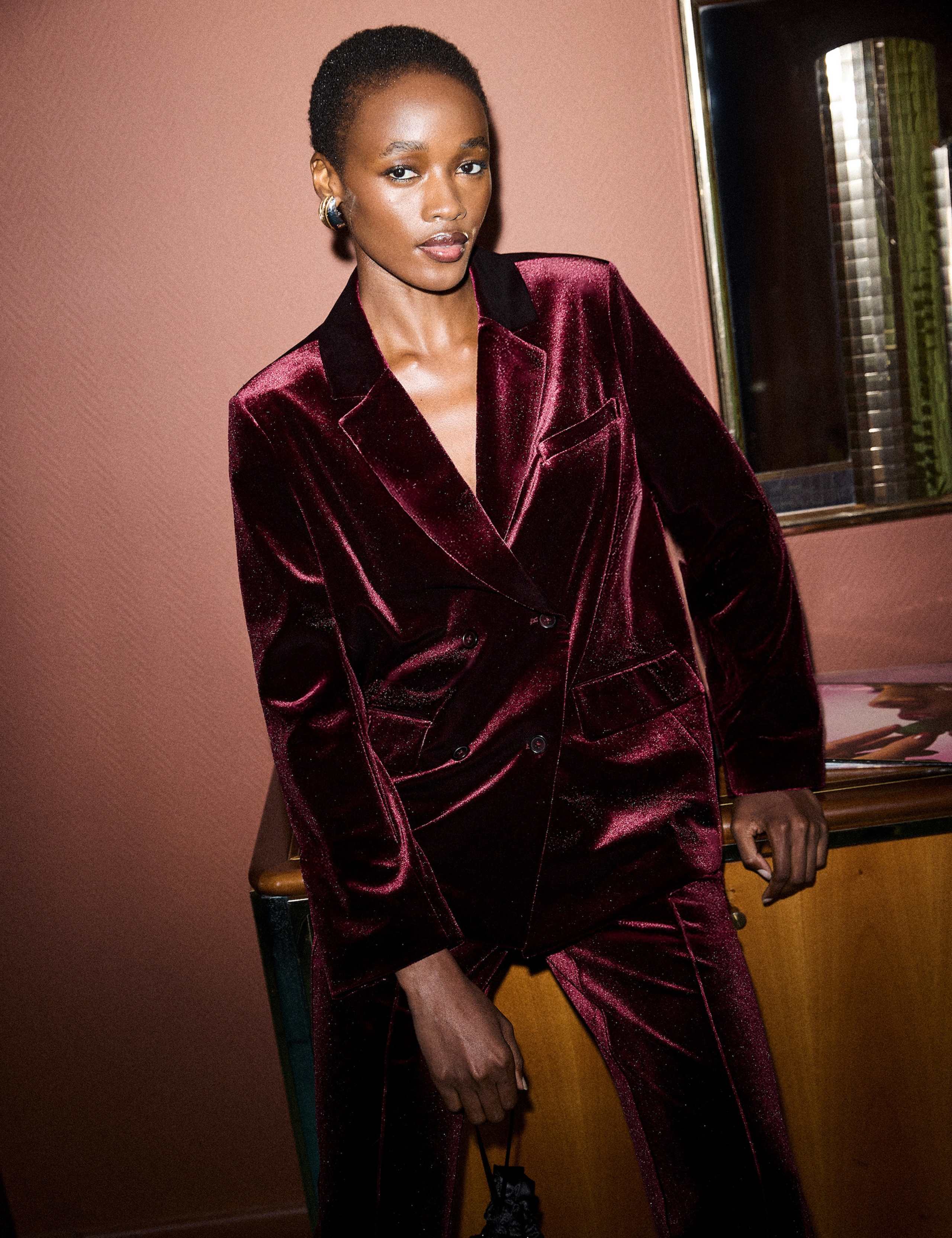 Velvet Double Breasted Oversized Blazer