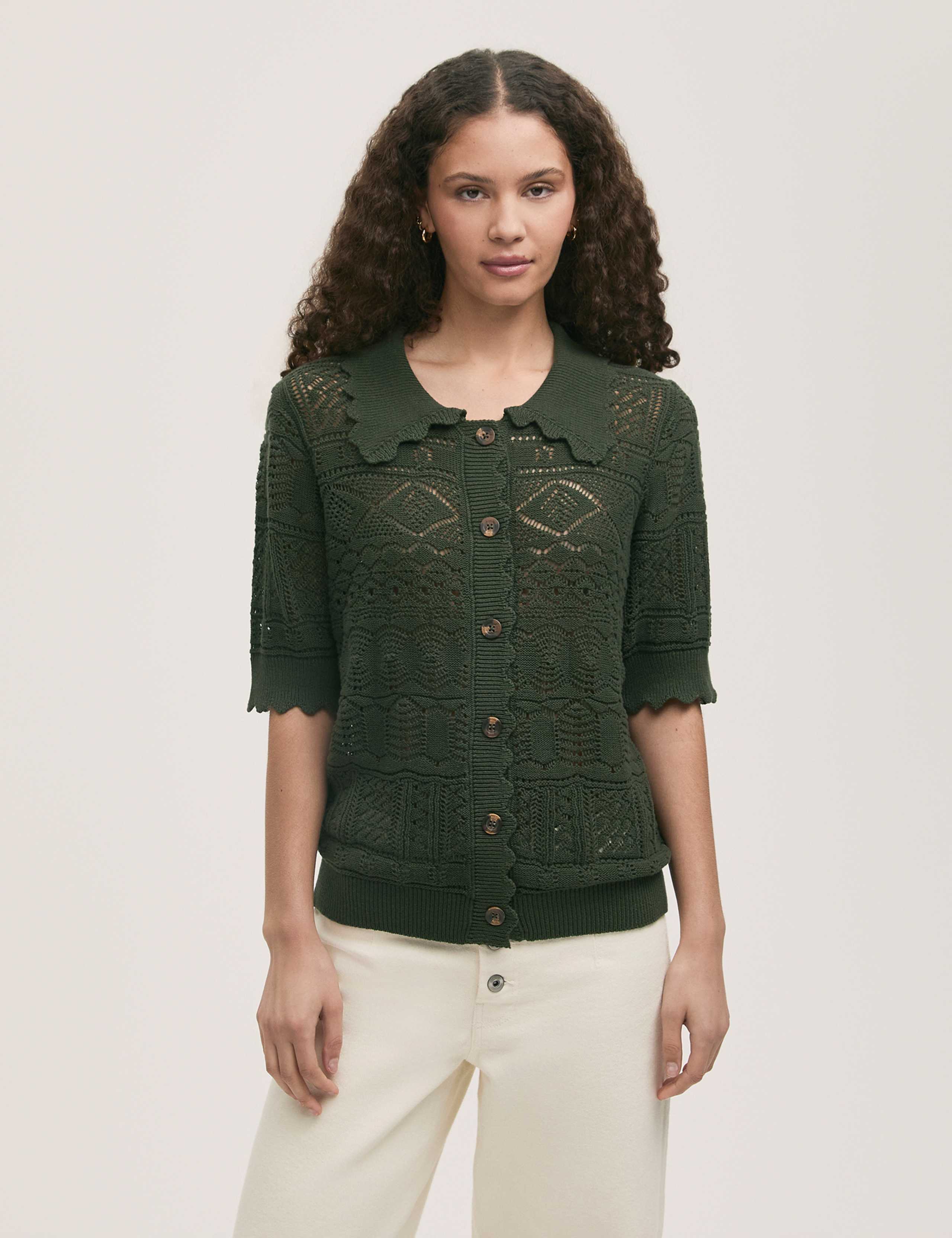 Pure Cotton Knitted Short Sleeve Cardigan