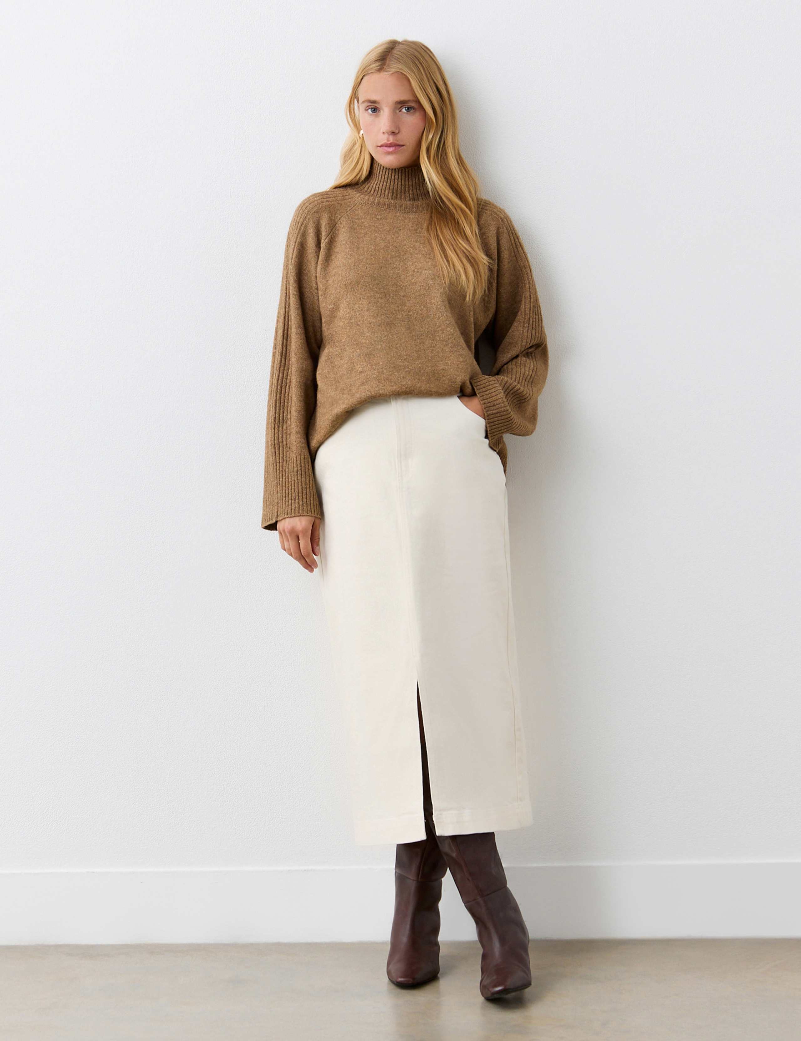 Cotton Rich Denim Midi Skirt