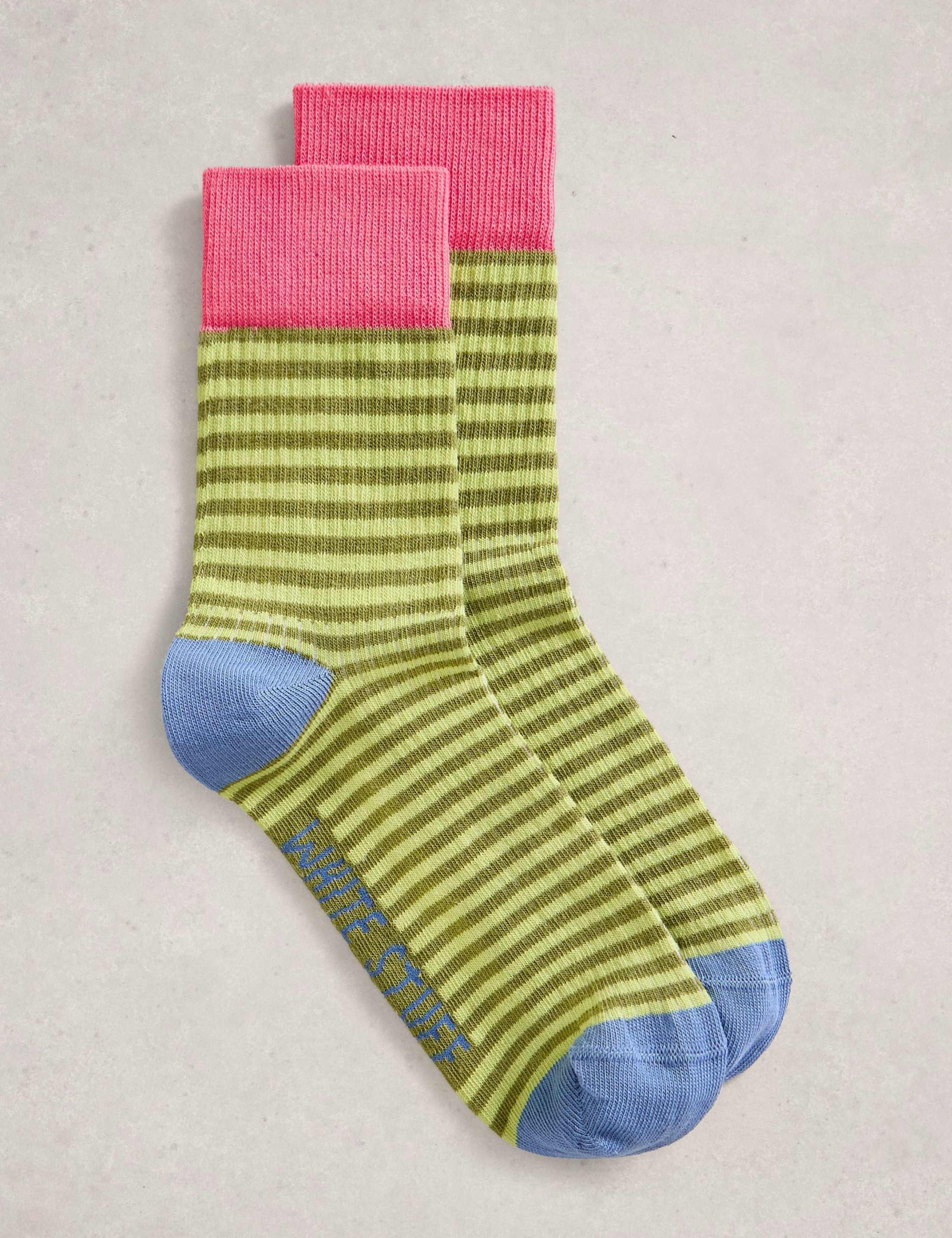 Cotton Rich Thin Striped Ankle High Socks