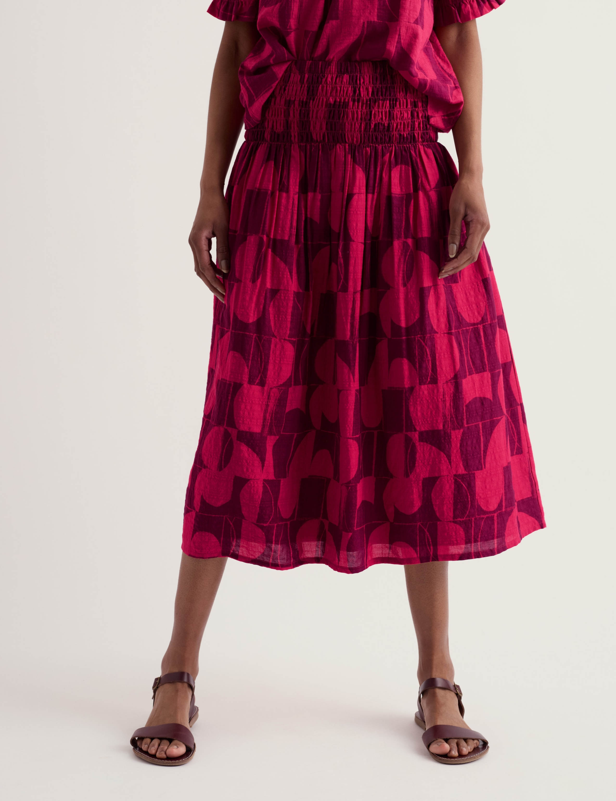 Cotton Rich Geometric Midi A-Line Skirt