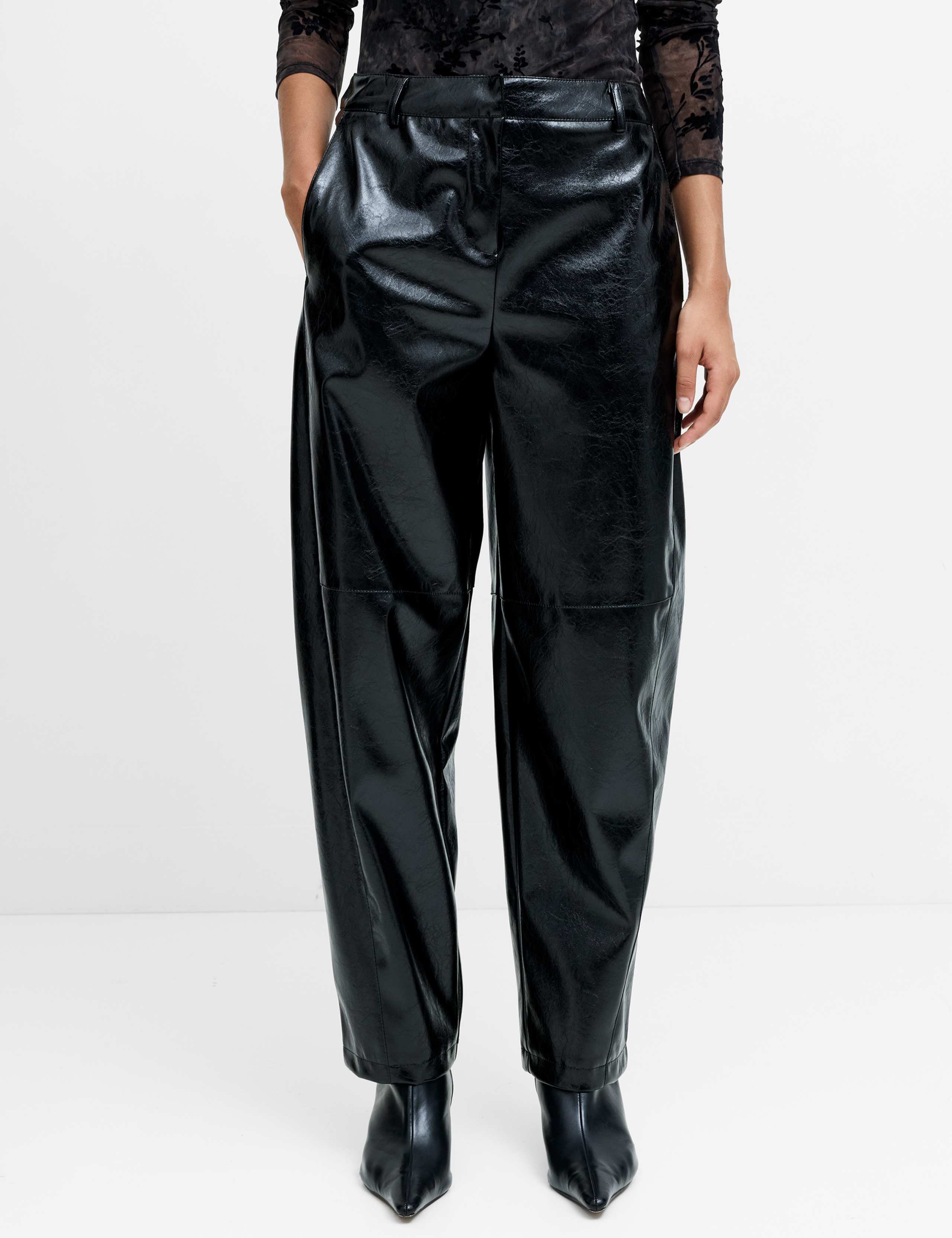 Faux Leather Barrel Leg Trousers