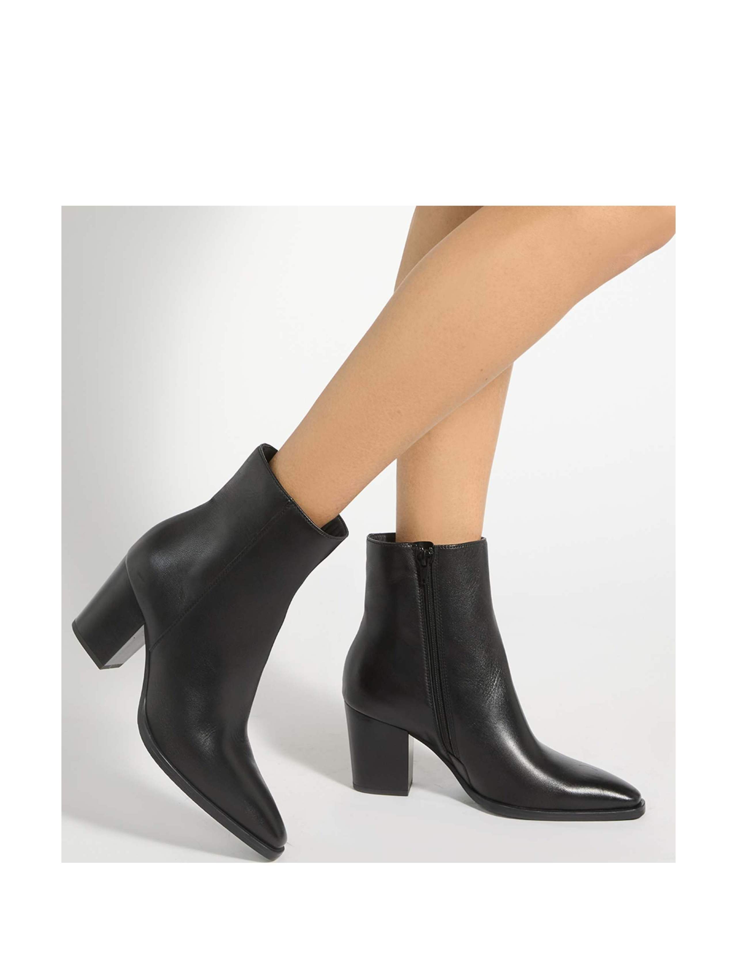 Papped Leather Block Heel Ankle Boots