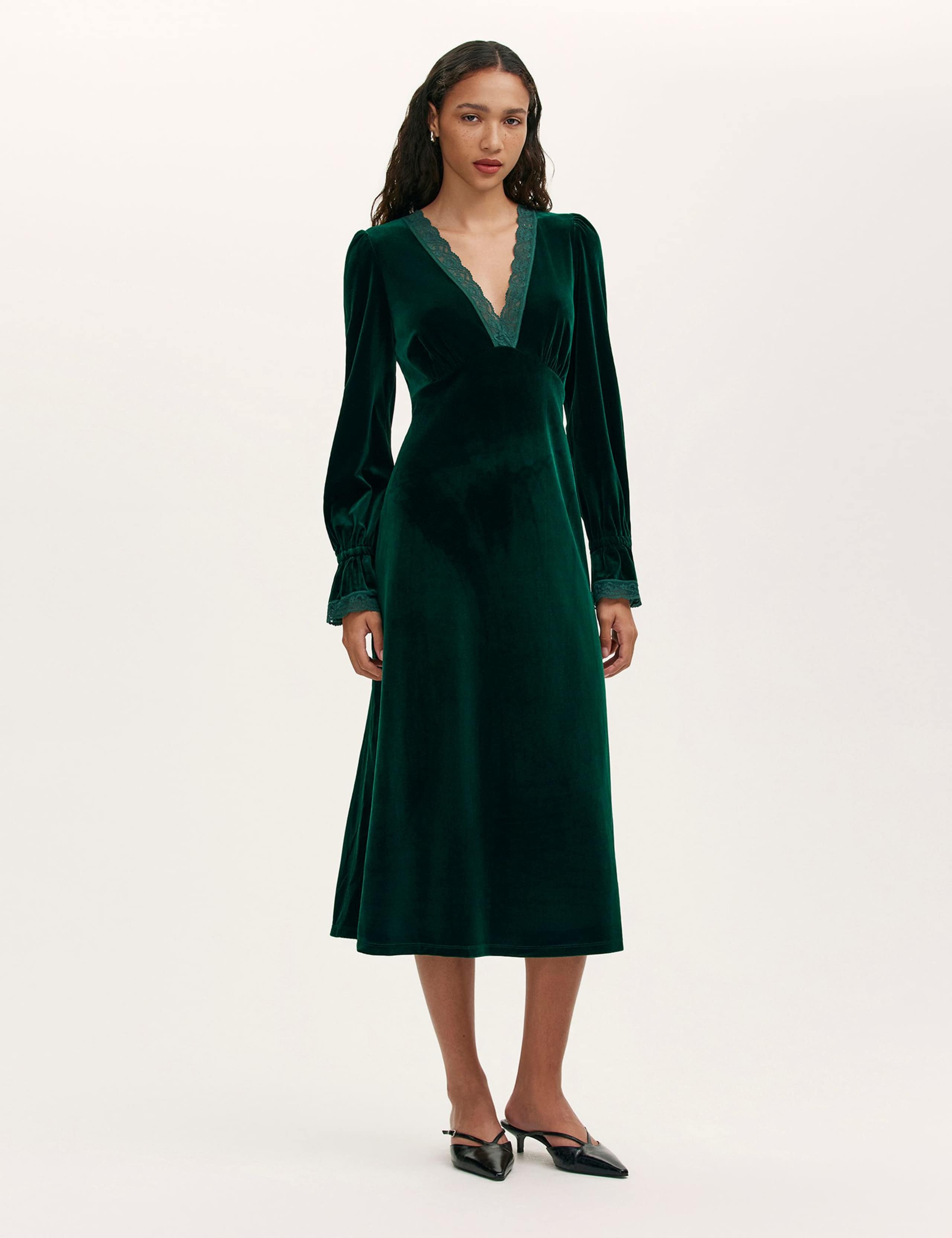 Velvet V-Neck Midi Tea Dress