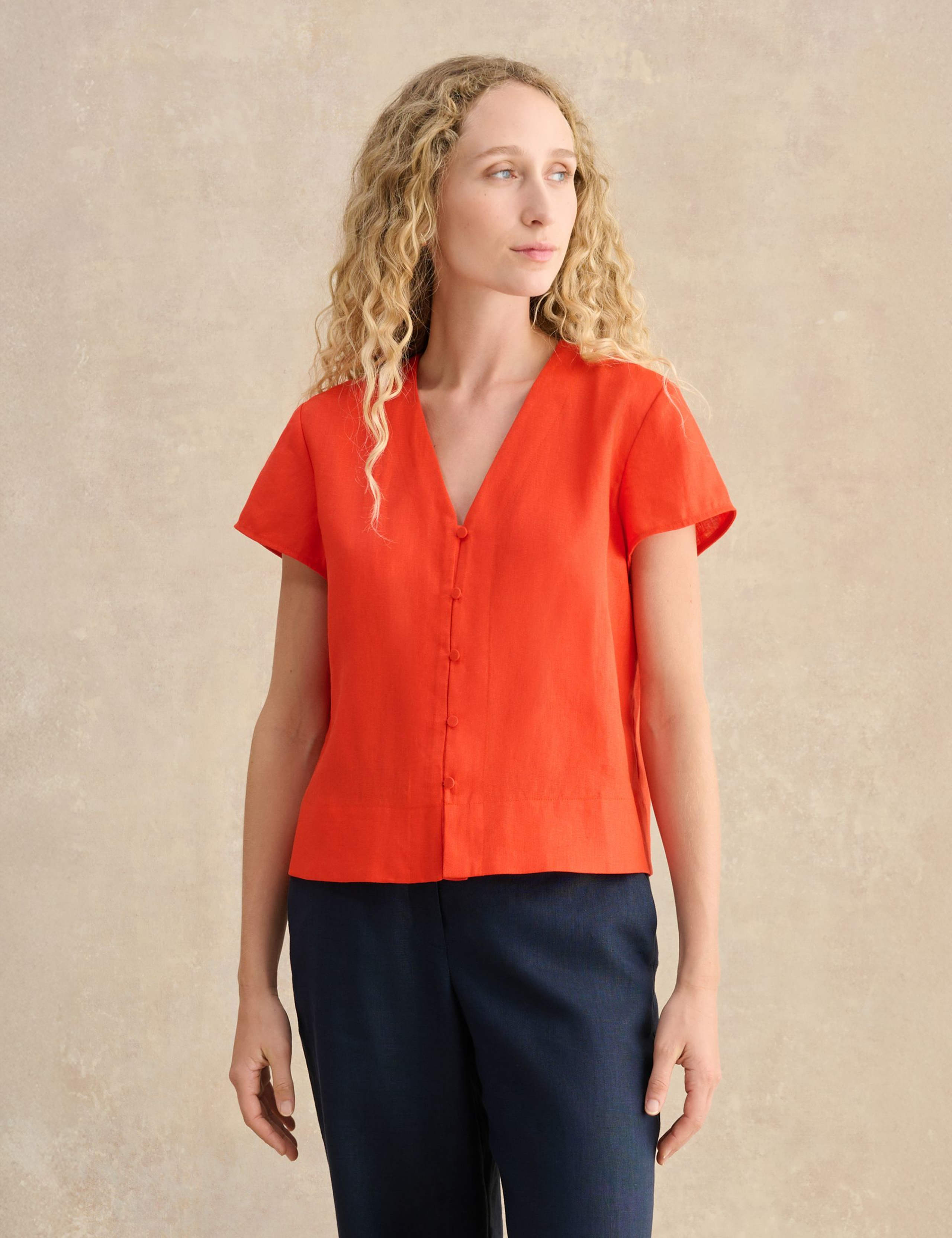 Pure Linen V-Neck Button Through Top