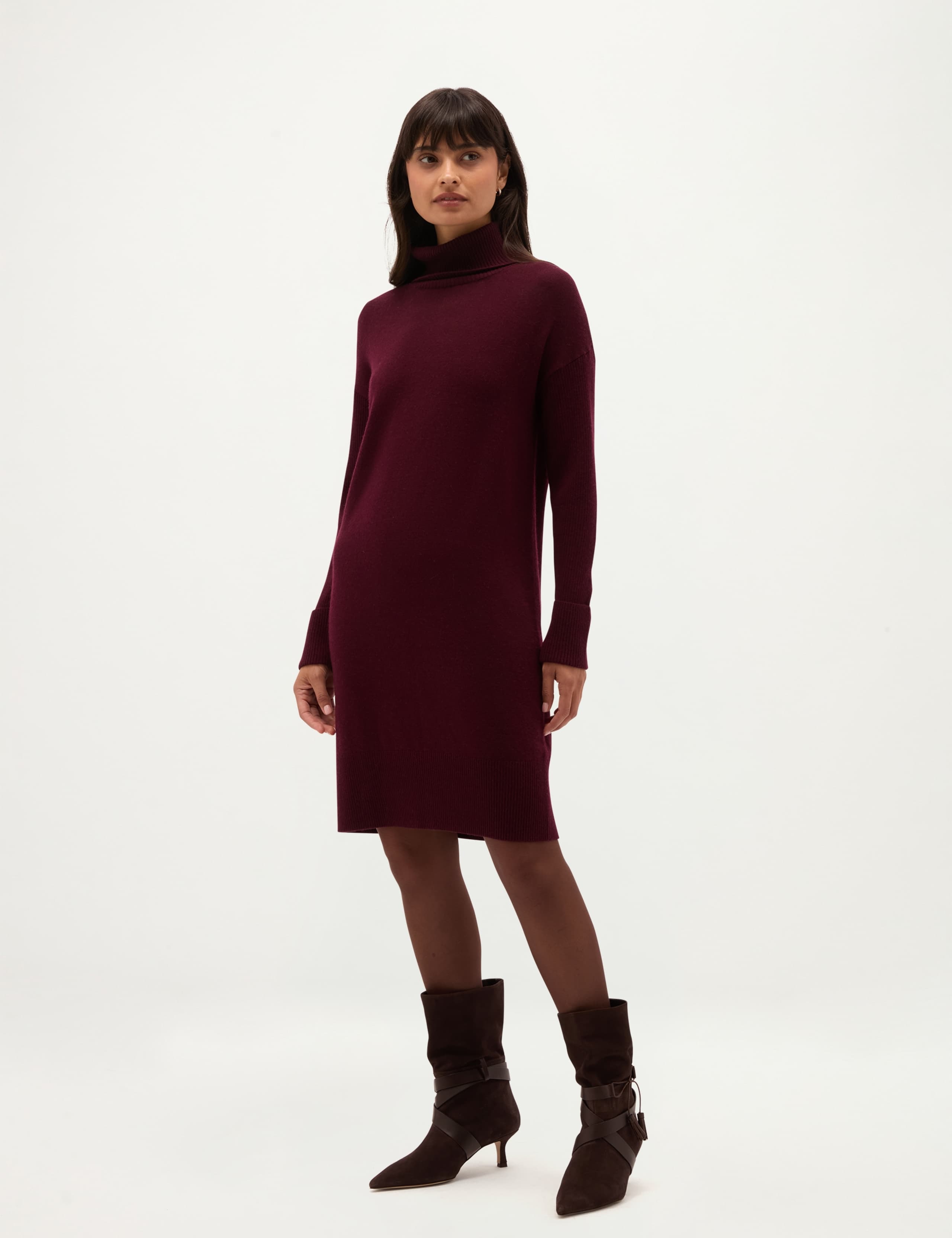 Merino Wool Blend High Neck Mini Knitted Dress