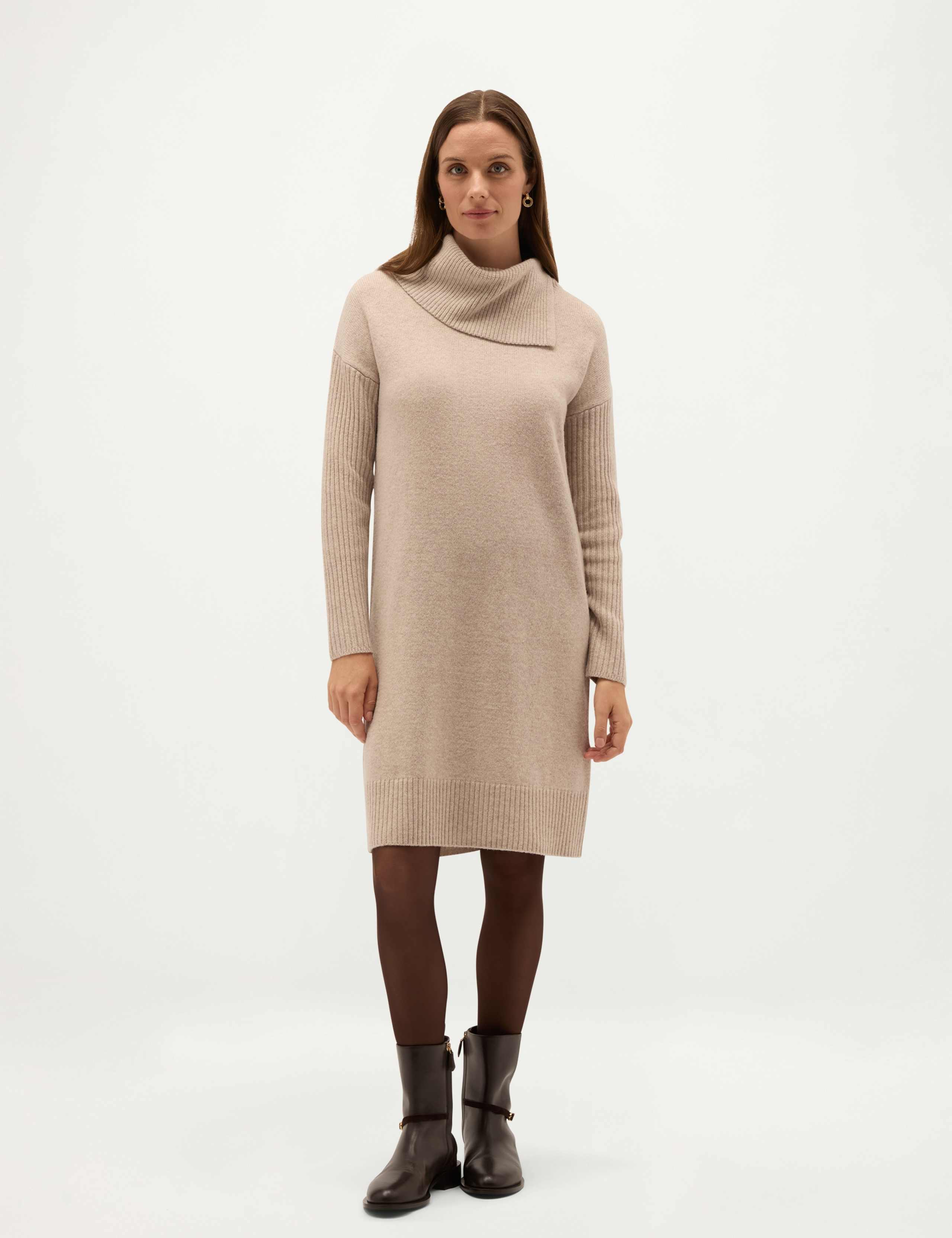 Merino Wool Rich Knitted High Neck Dress