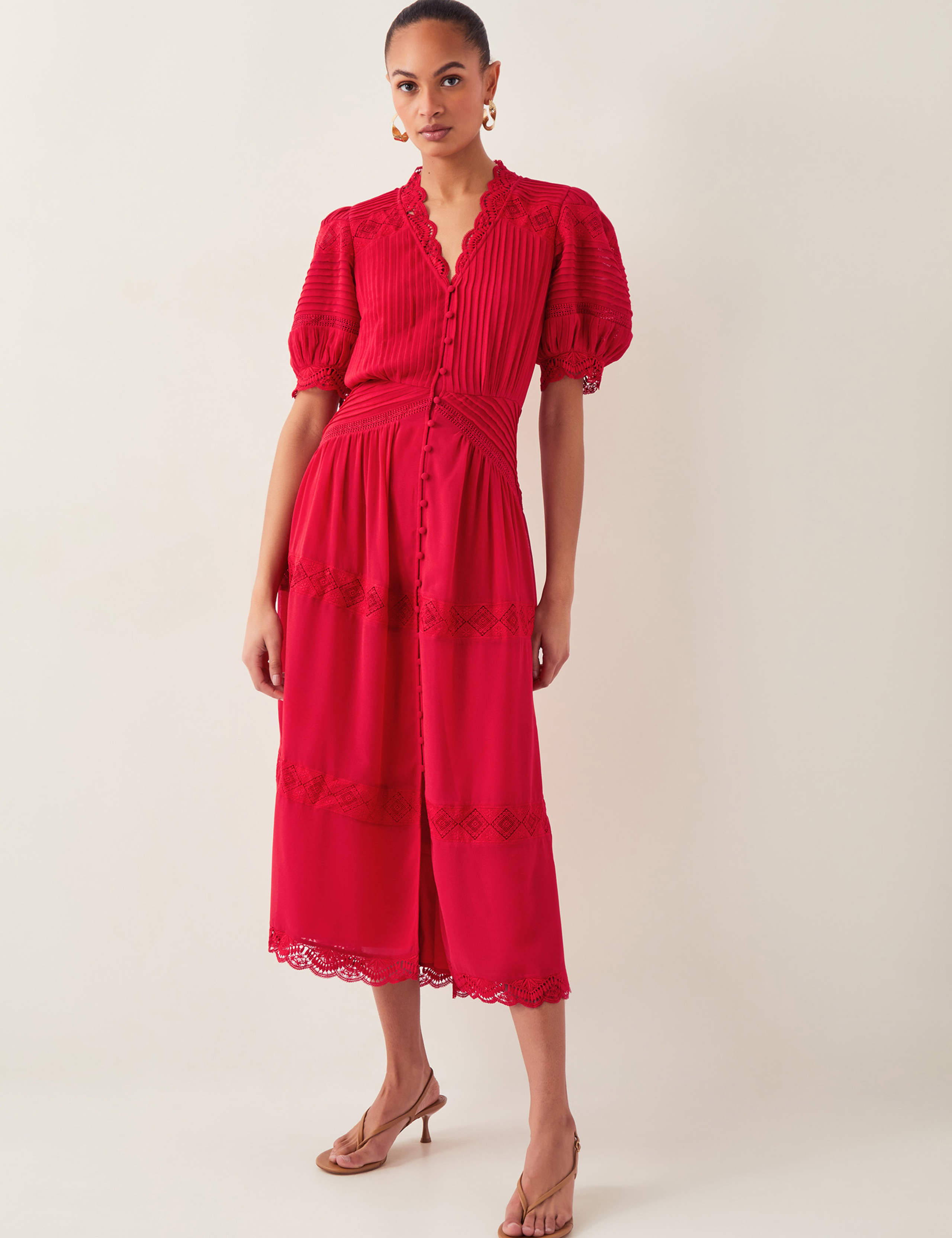 V-Neck Pintuck Midi Skater Dress